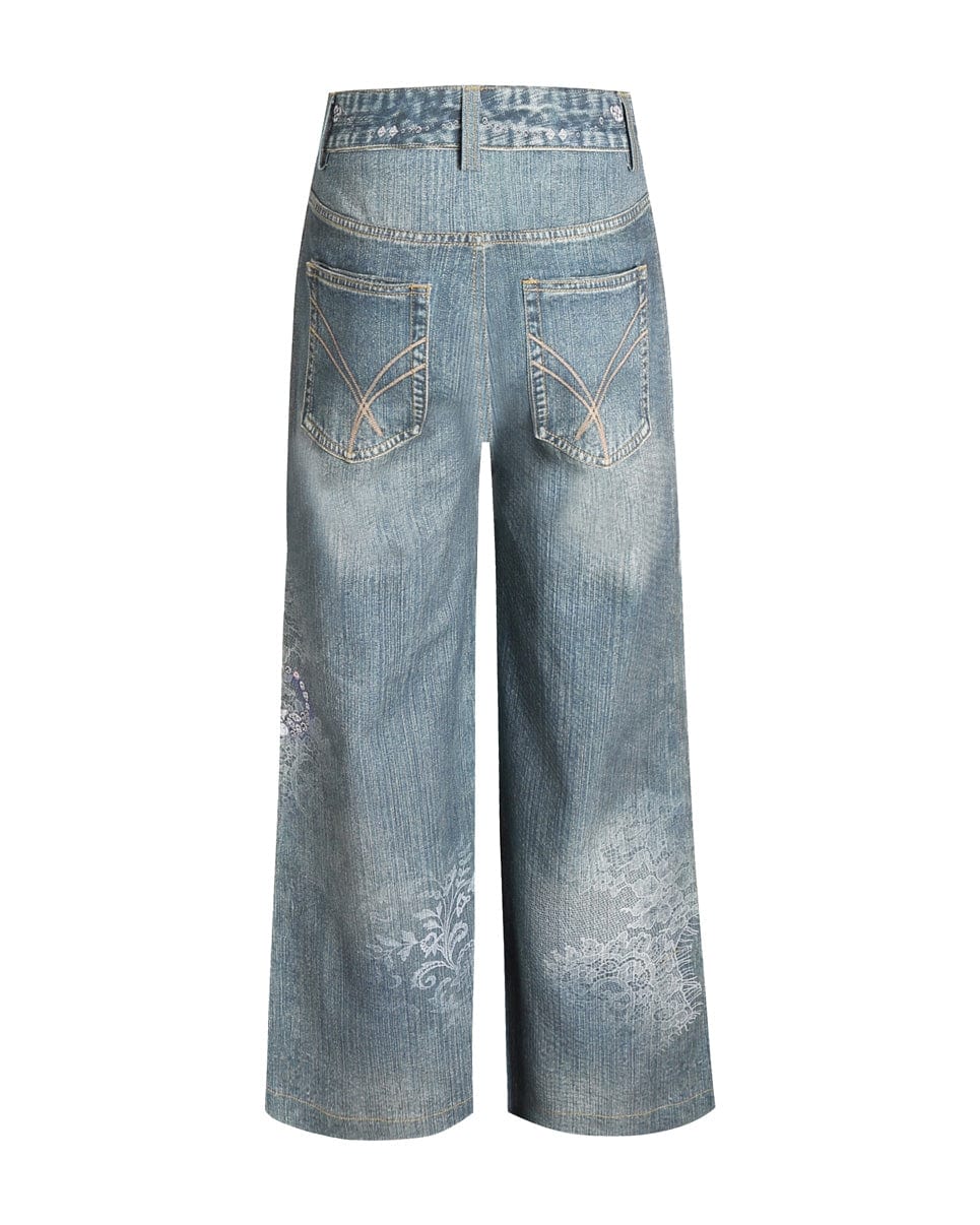 FAYCHUI Washed Crystal Bow Wide-Leg Jeans