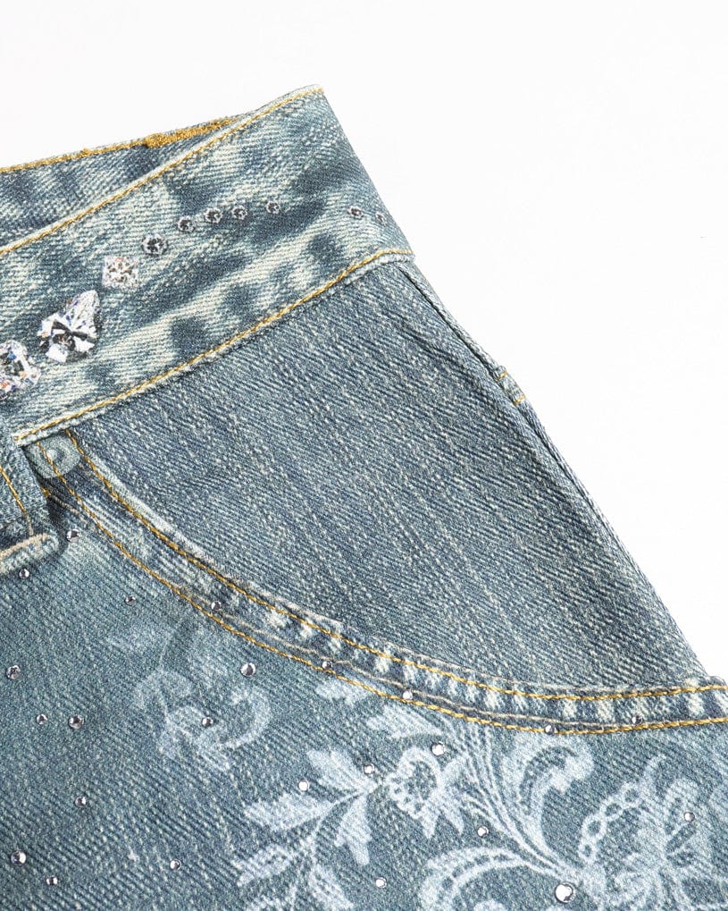 FAYCHUI Washed Crystal Bow Wide-Leg Jeans