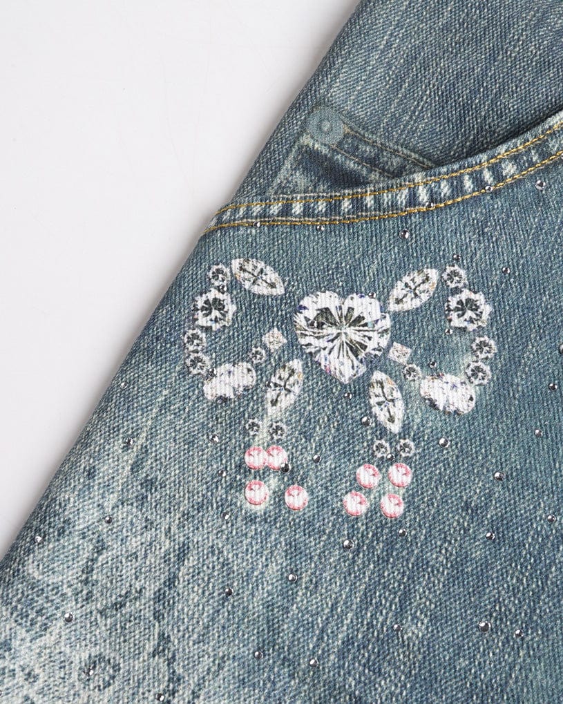 FAYCHUI Washed Crystal Bow Wide-Leg Jeans