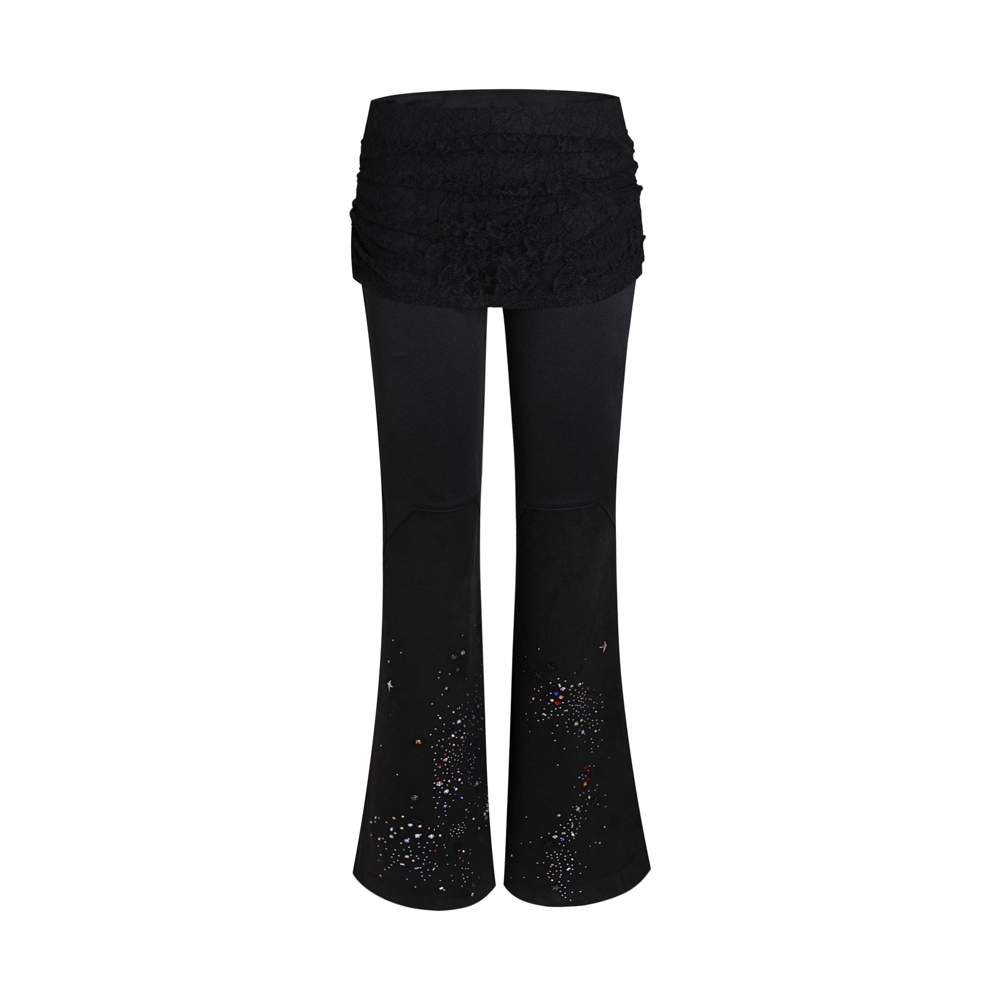 FAYCHUI Diamond & Lace Layered Waist Flared Pants