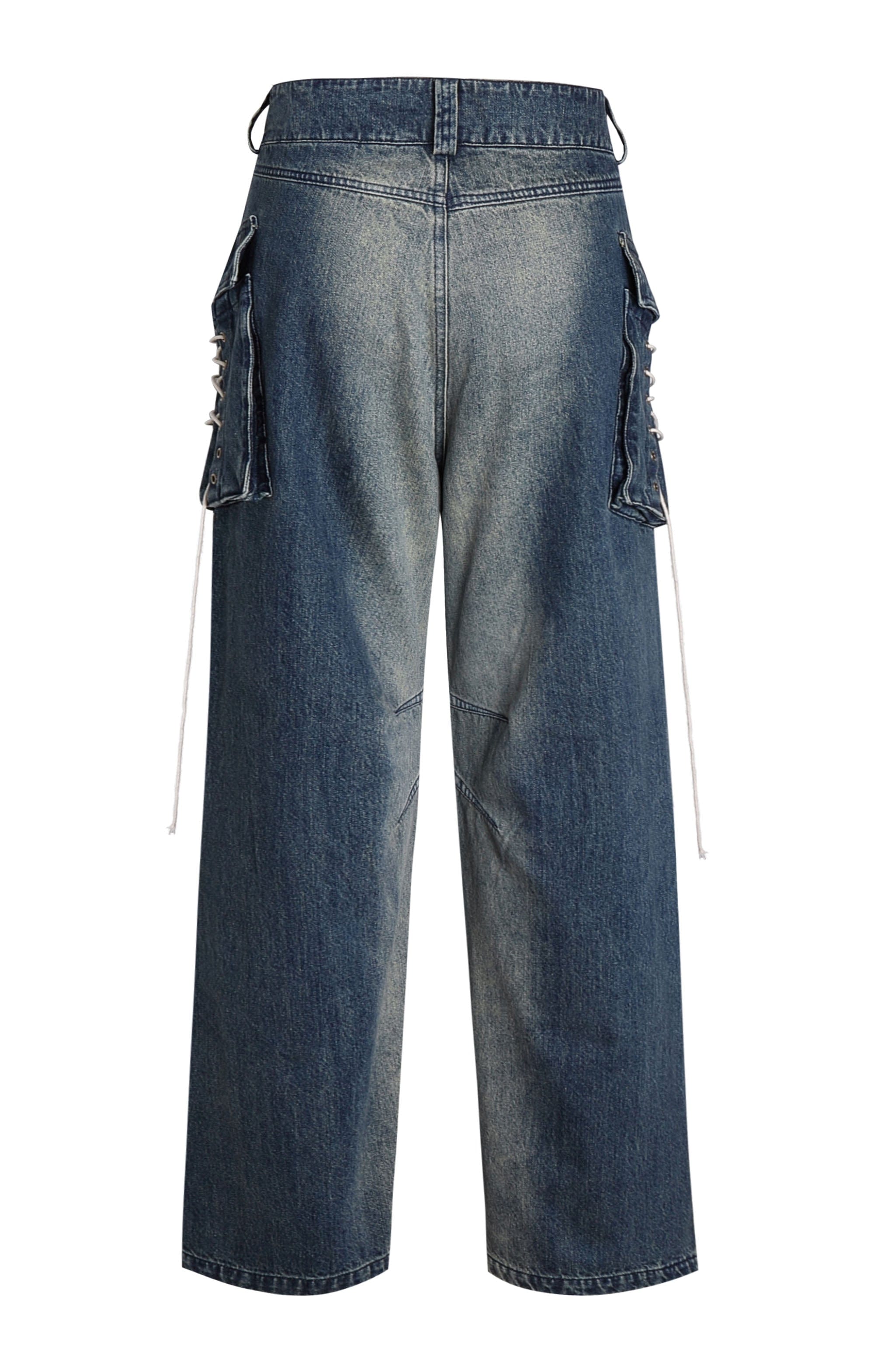 FAYCHUI Gradient Washed Lace-Up Pocket Jeans