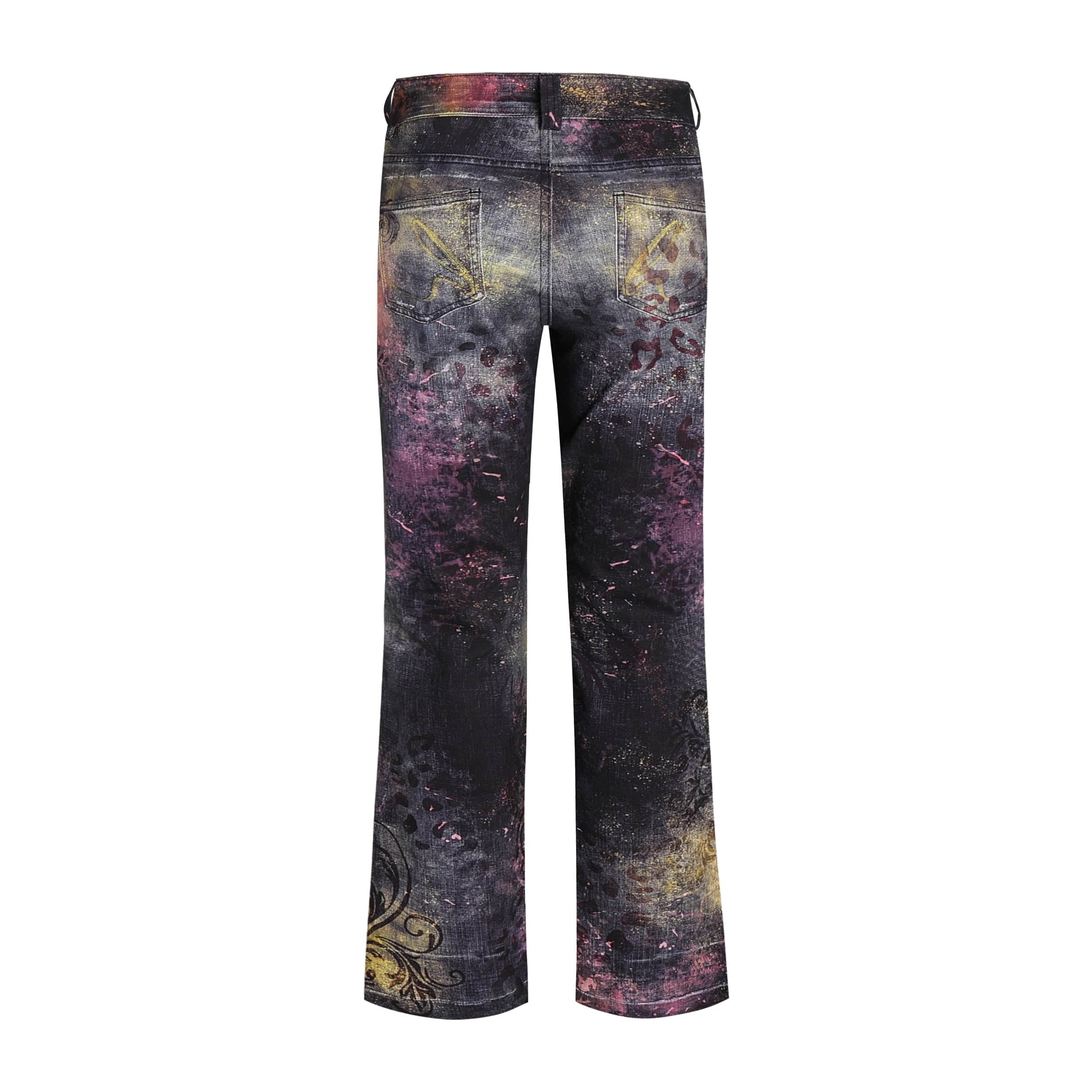 FAYCHUI Graffiti Leopard Full-Print Flared Jeans