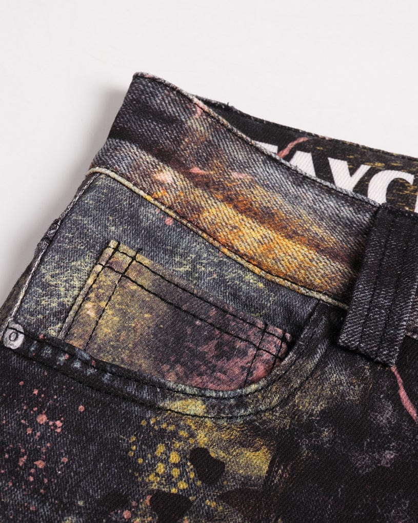 FAYCHUI Graffiti Leopard Full-Print Flared Jeans