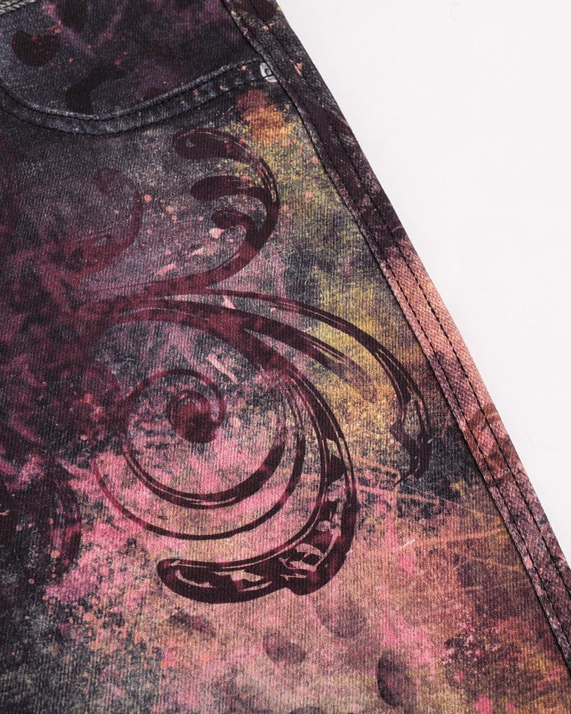 FAYCHUI Graffiti Leopard Full-Print Flared Jeans