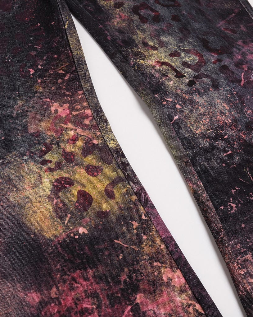 FAYCHUI Graffiti Leopard Full-Print Flared Jeans