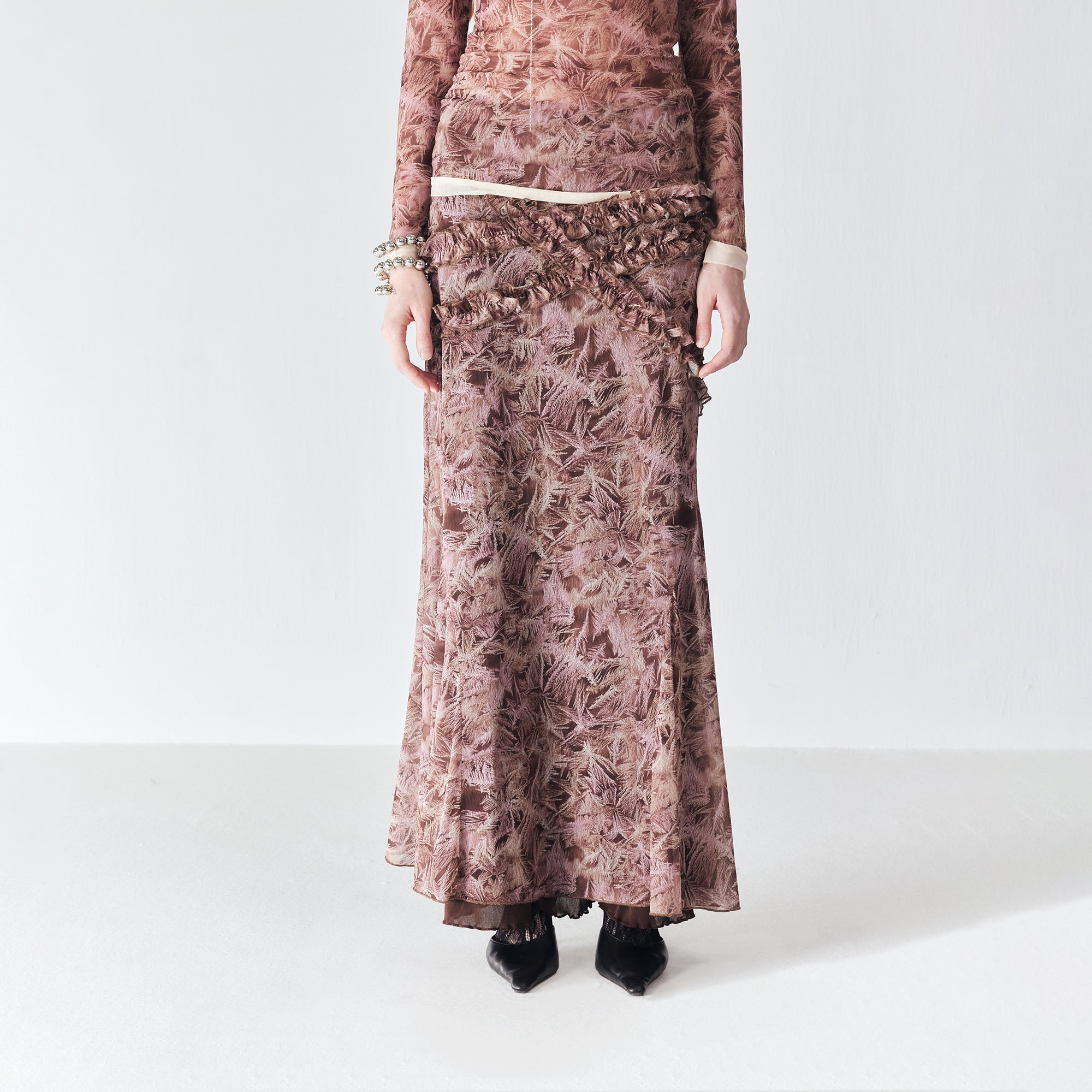 JIUWU PARK Maple Print Mesh Mermaid Skirt