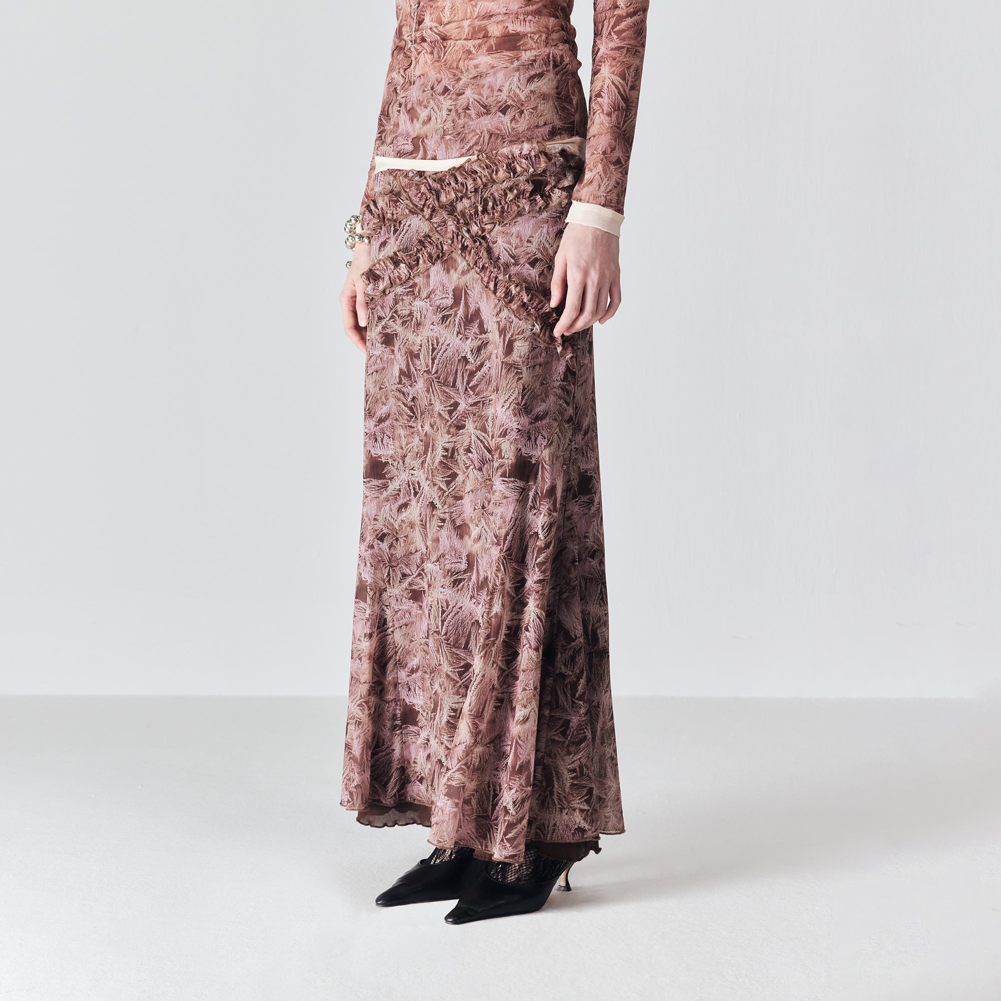 JIUWU PARK Maple Print Mesh Mermaid Skirt