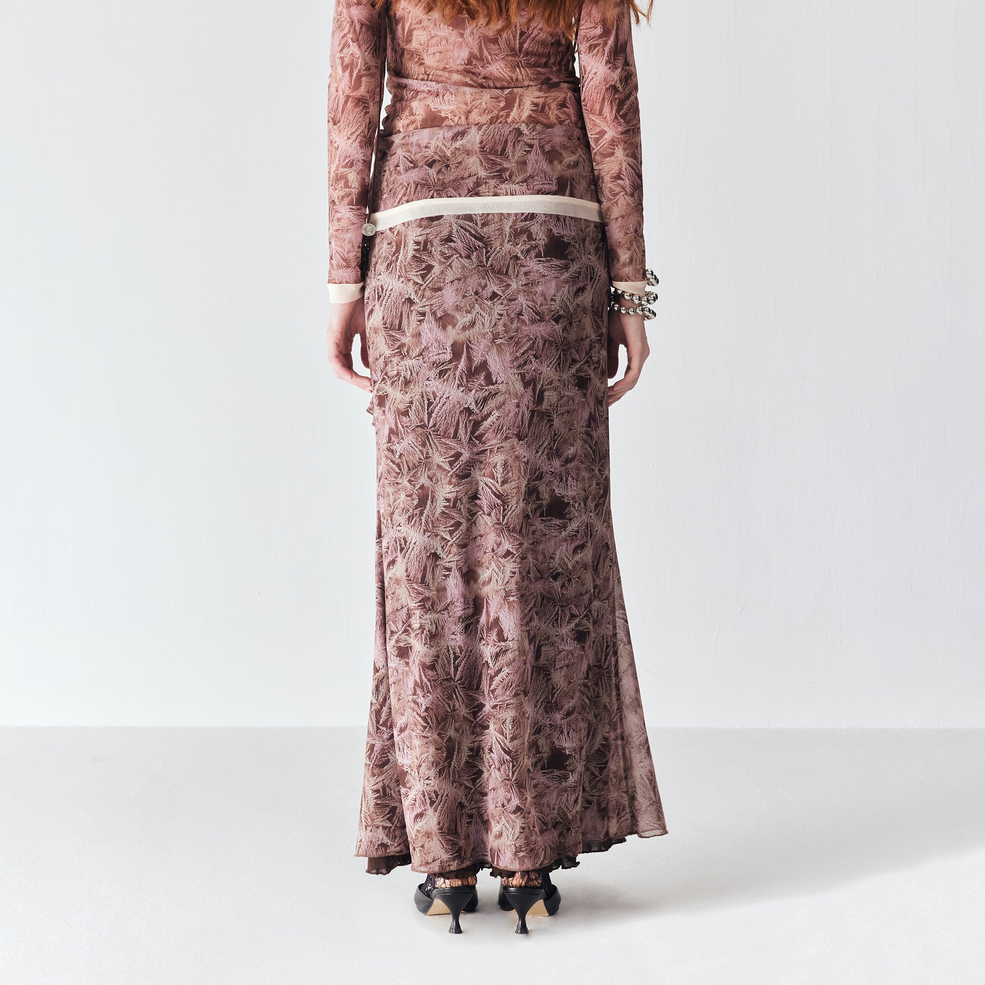 JIUWU PARK Maple Print Mesh Mermaid Skirt