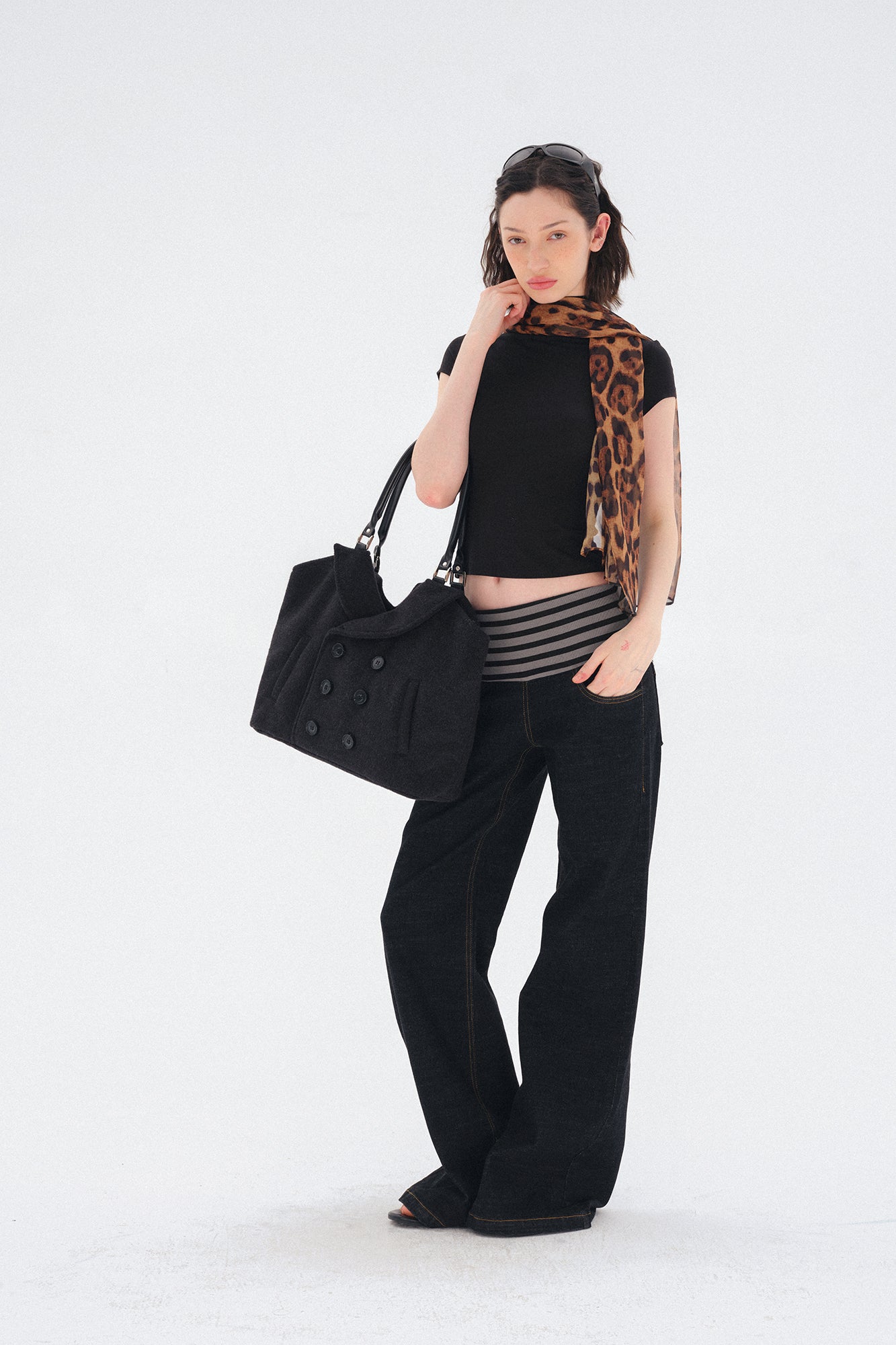 COSTUSTOOT Double-Breasted Coat Collar Tote Bag