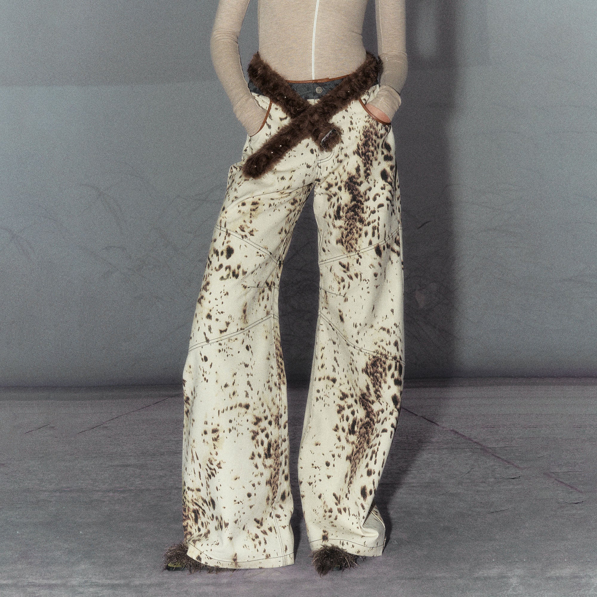 THE NEVERMORE Leopard Full-Print Panel Wide-Leg Pants