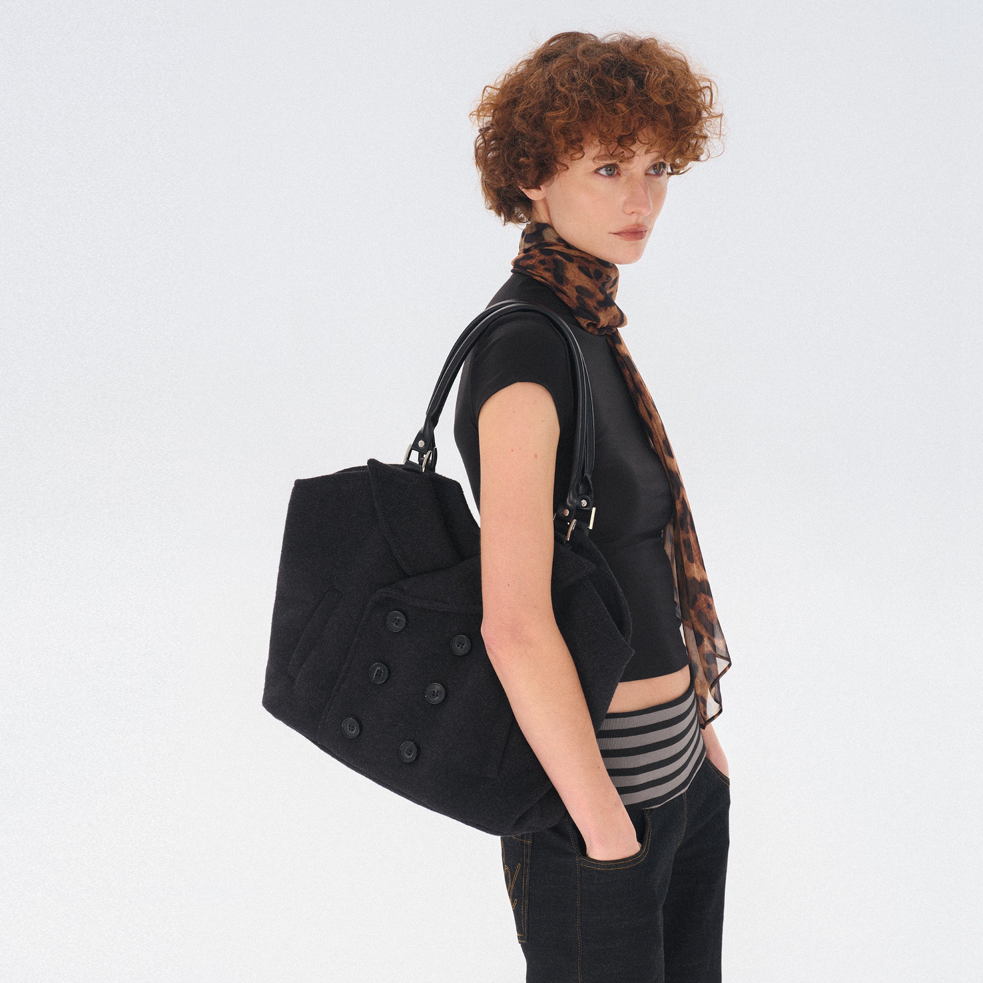 COSTUSTOOT Double-Breasted Coat Collar Tote Bag