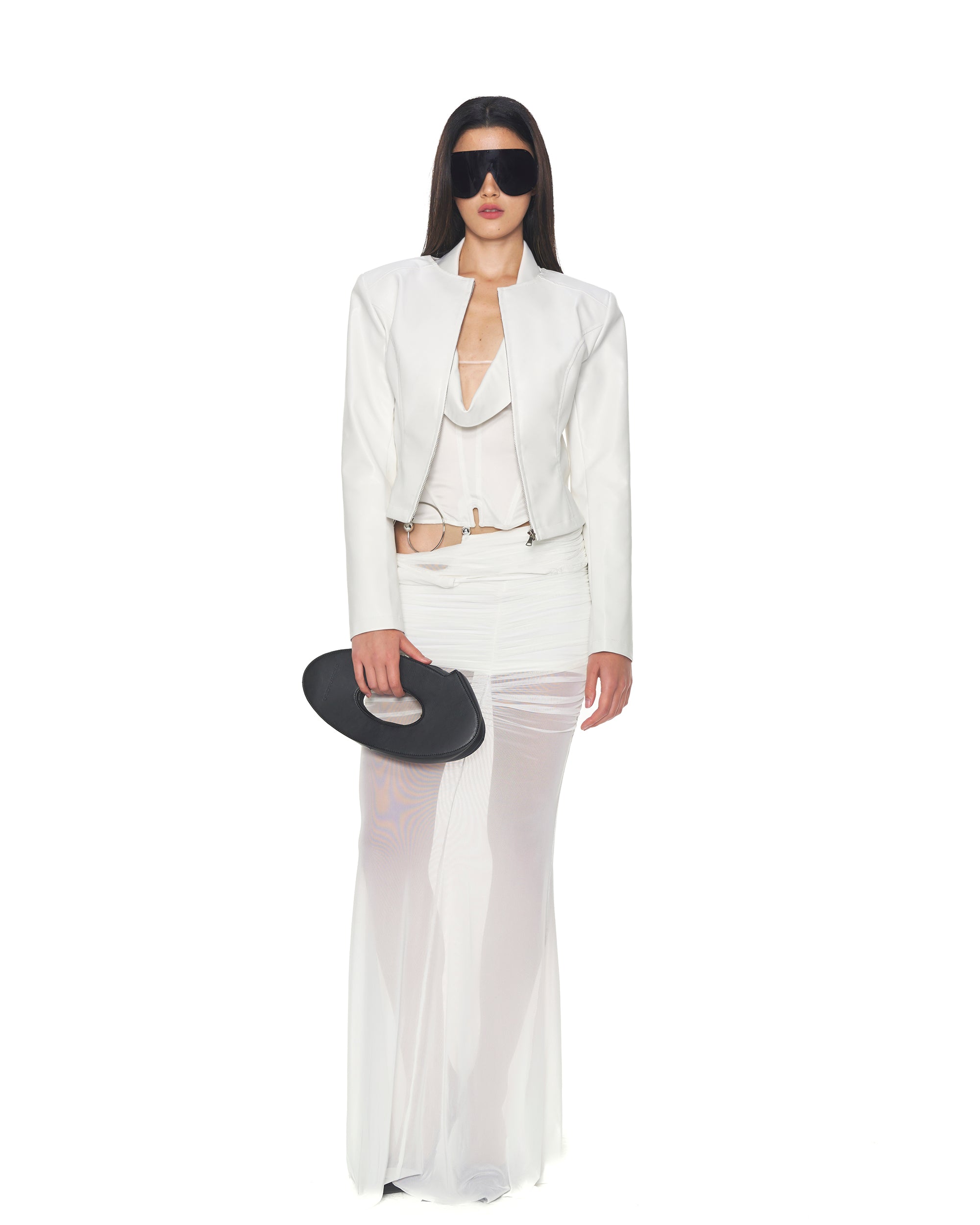 NEVER OFFEND L Angel Deconstructed Cutout Halter Sheer Maxi Dress