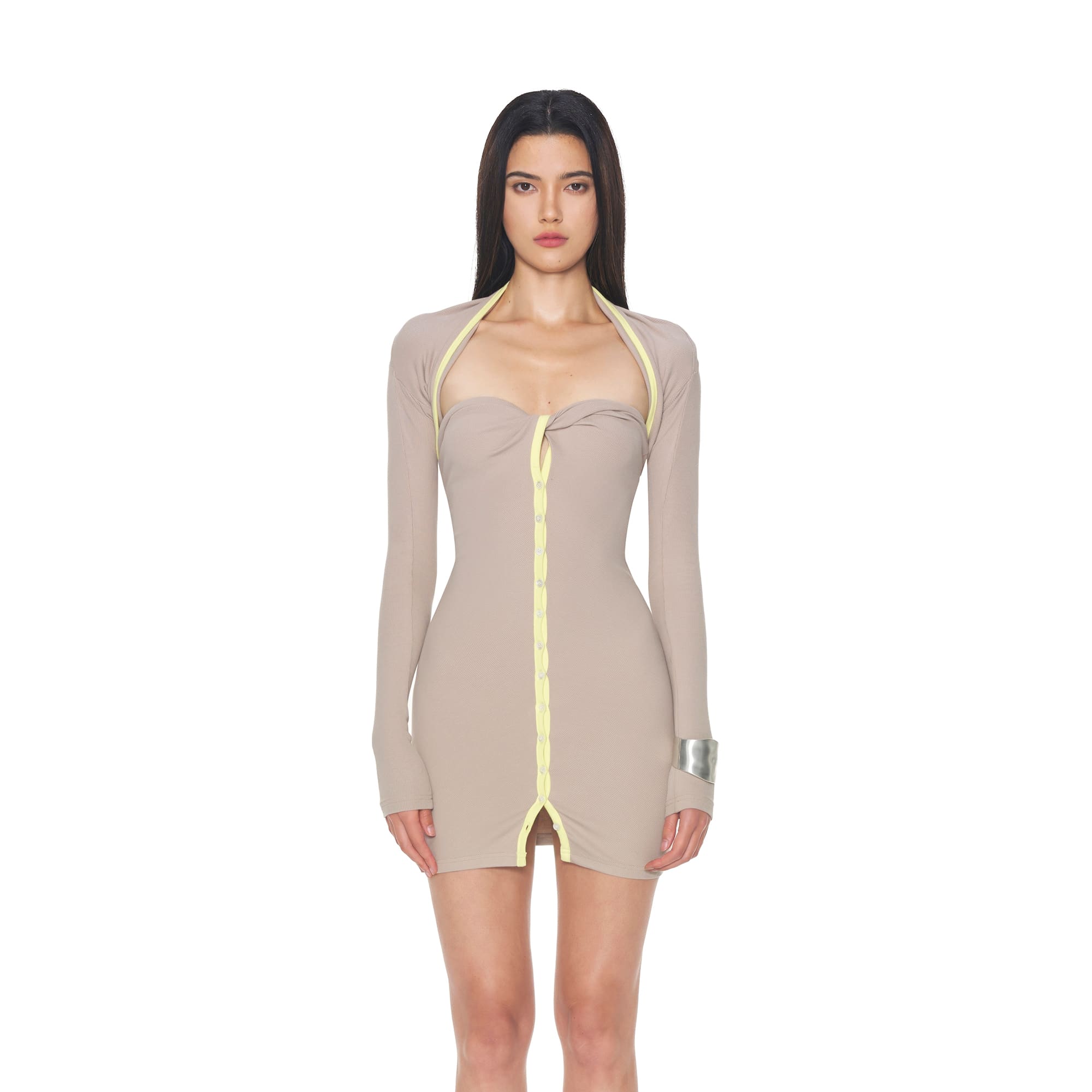 NEVER OFFEND L Angel Twist-Front Button Strapless Dress & Bolero Set