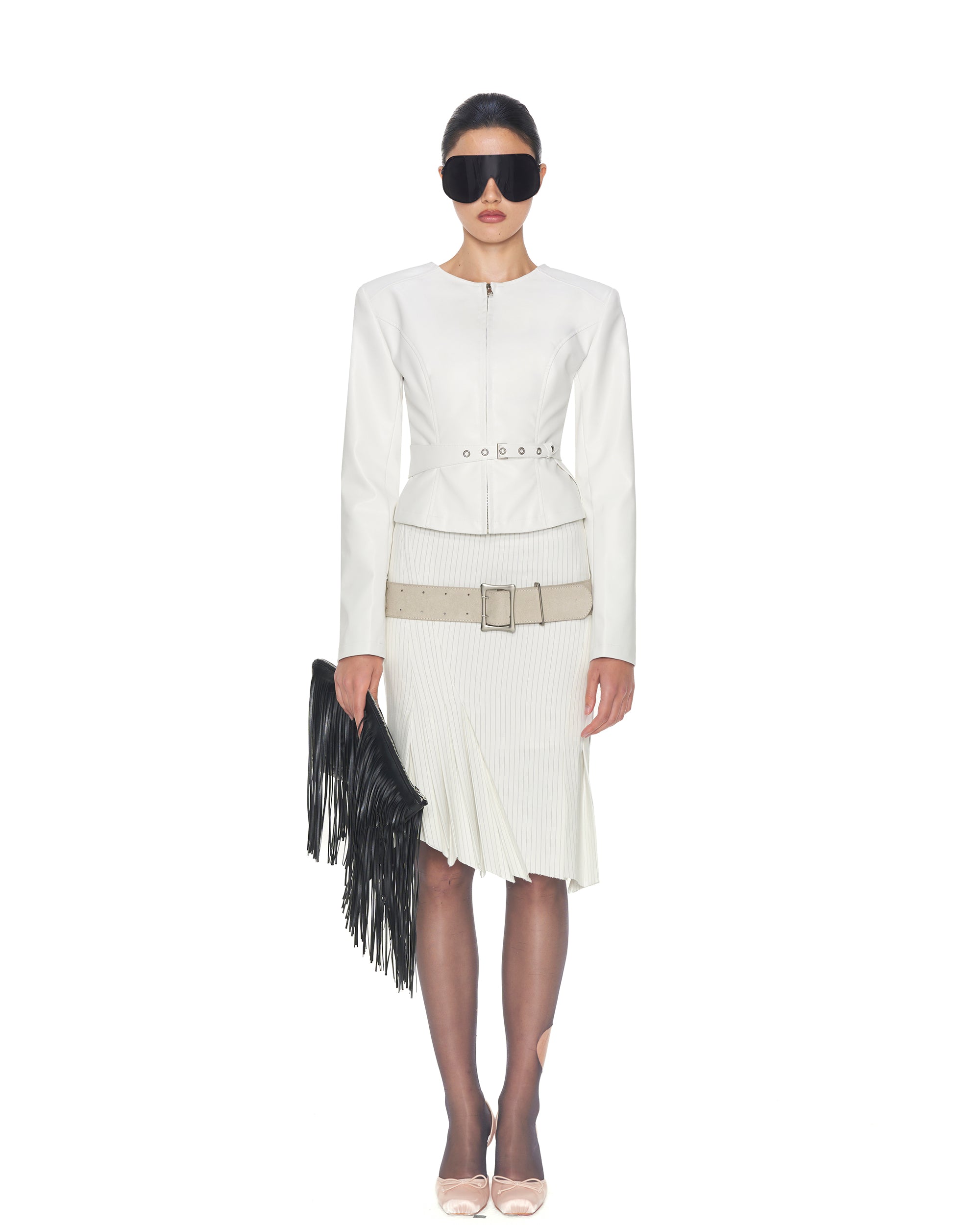 NEVER OFFEND L ANGEL Brushed Matte Silver Buckle Belt