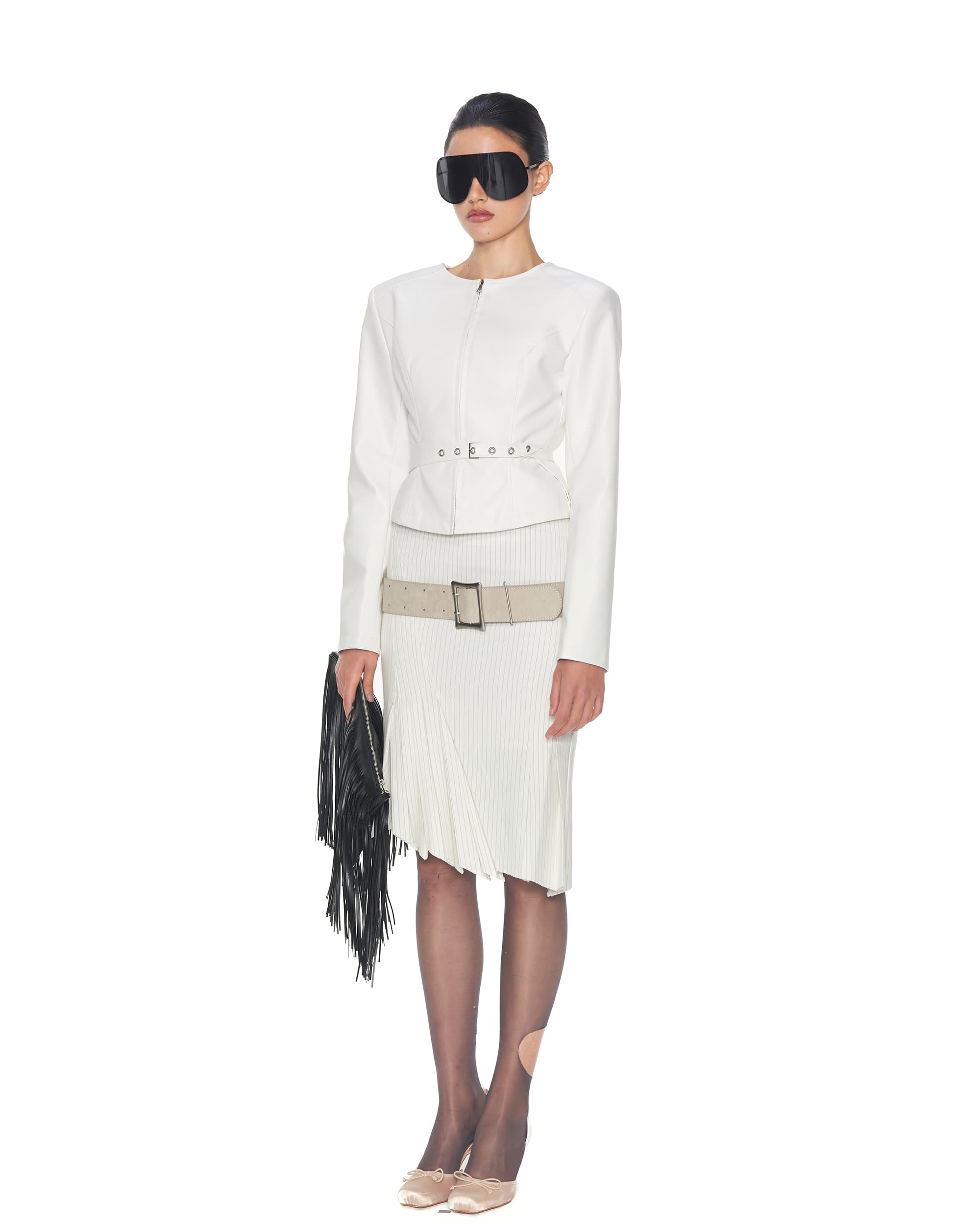 NEVER OFFEND L ANGEL Asymmetric Hem Stripe Double-Layer Pleated Skirt