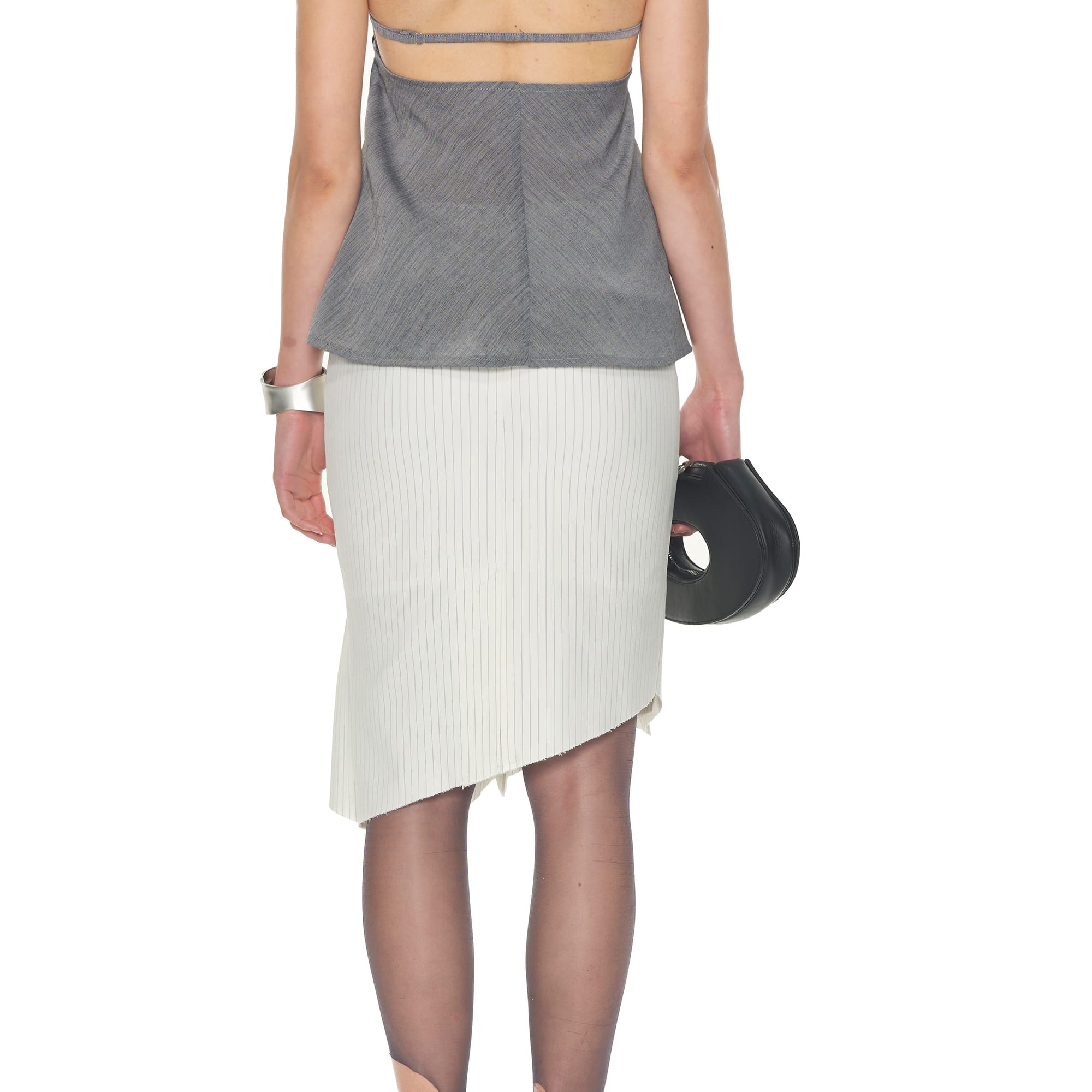 NEVER OFFEND L ANGEL Asymmetric Hem Stripe Double-Layer Pleated Skirt