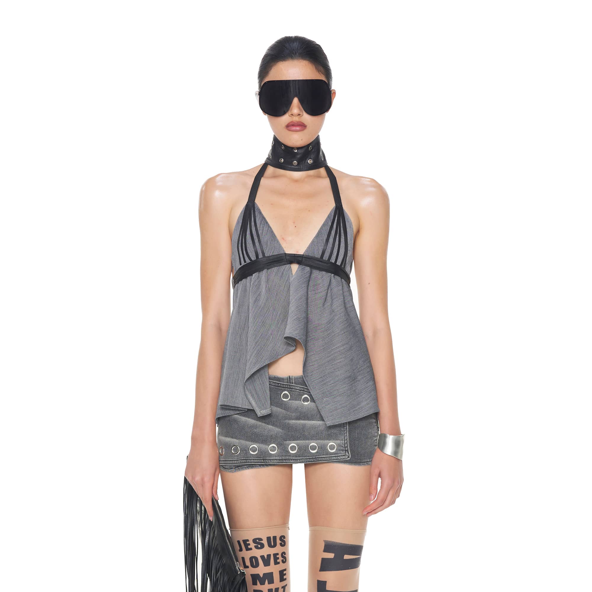 NEVER OFFEND L ANGEL V-Neck Tie-Back Halter Cami Top