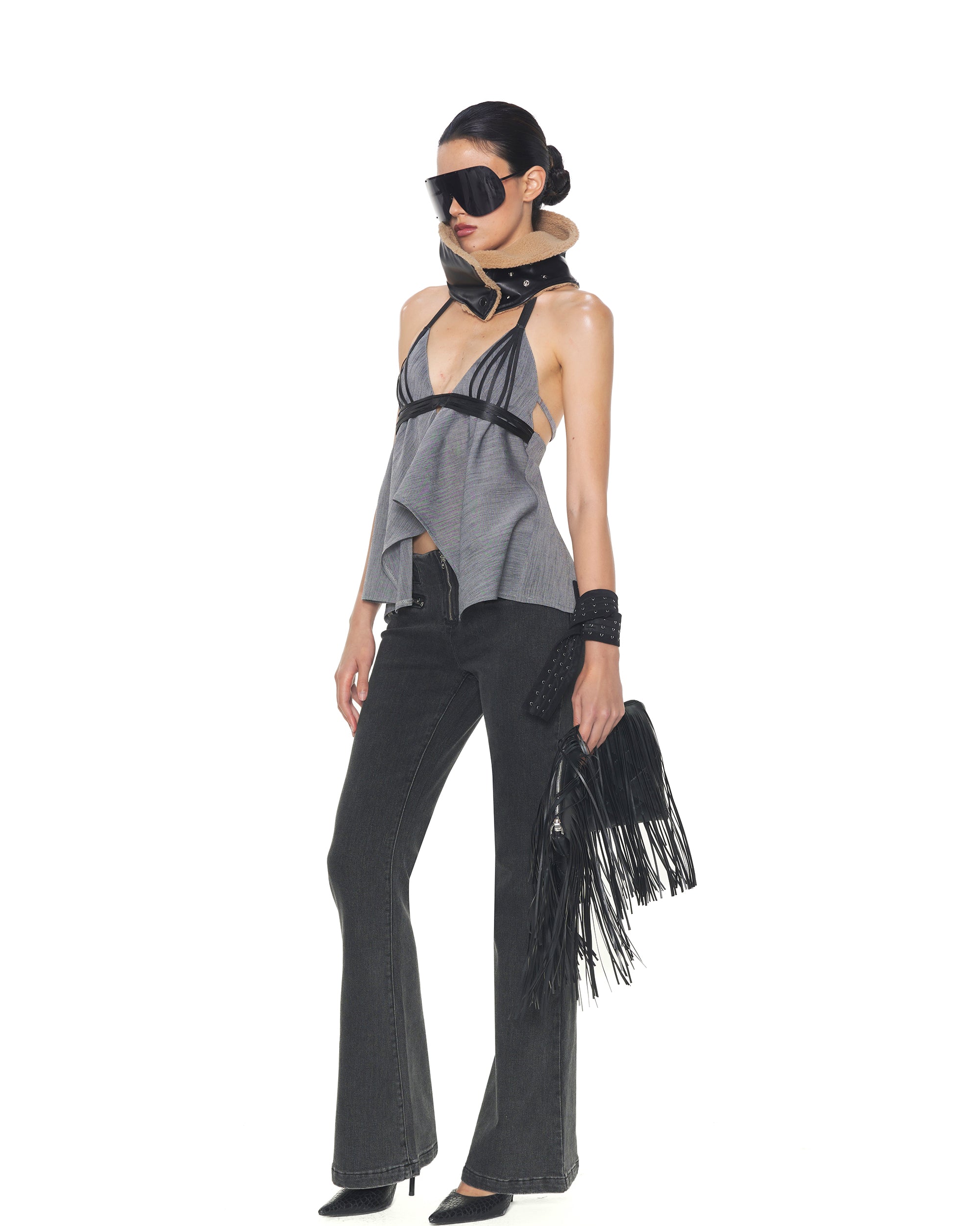 NEVER OFFEND L ANGEL V-Neck Tie-Back Halter Cami Top
