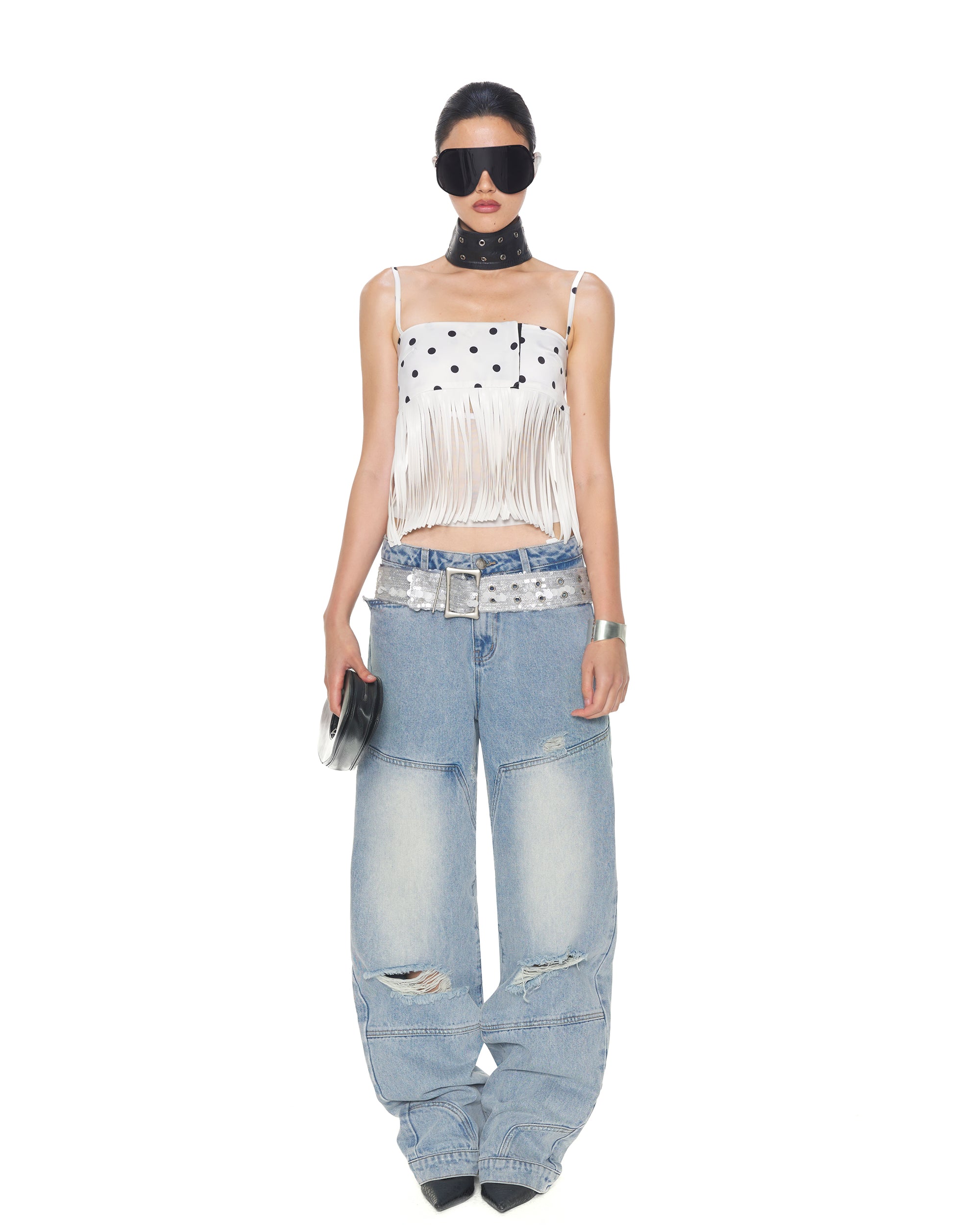NEVER OFFEND L ANGEL Polka Dot Fringe Cami And Bubble Skort Set