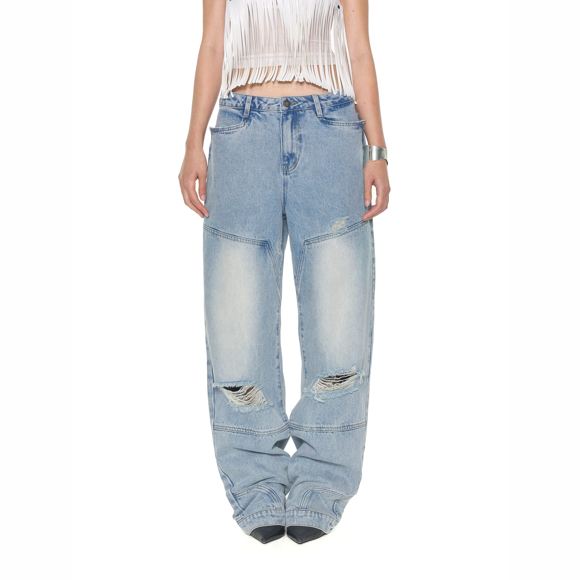 NEVER OFFEND L ANGEL Inside-Out Dark Pocket Straight-Leg Jeans