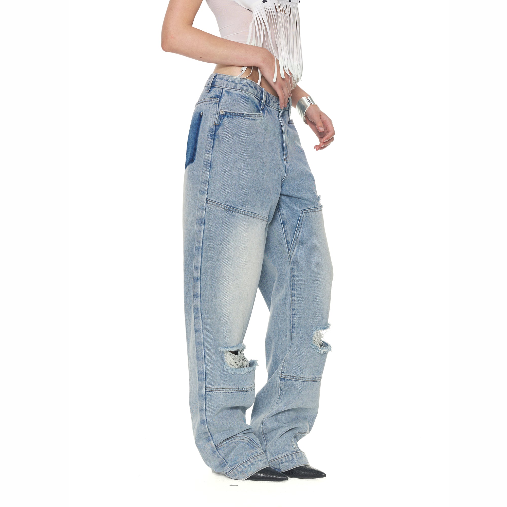 NEVER OFFEND L ANGEL Inside-Out Dark Pocket Straight-Leg Jeans