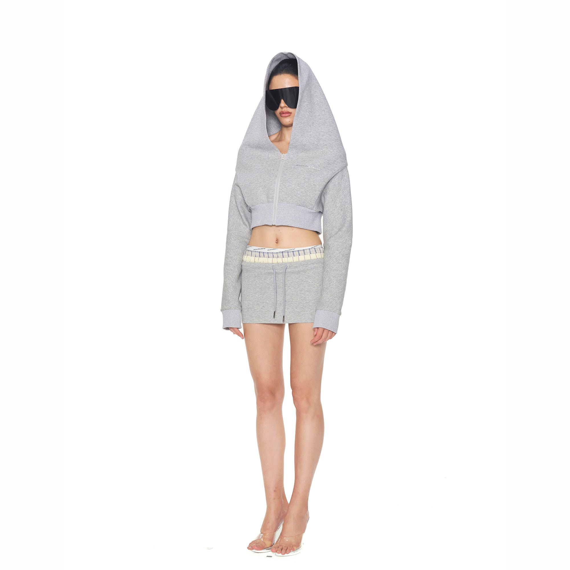 NEVER OFFEND L ANGEL Cropped Zip Hoodie Triple-Waist Plaid Set
