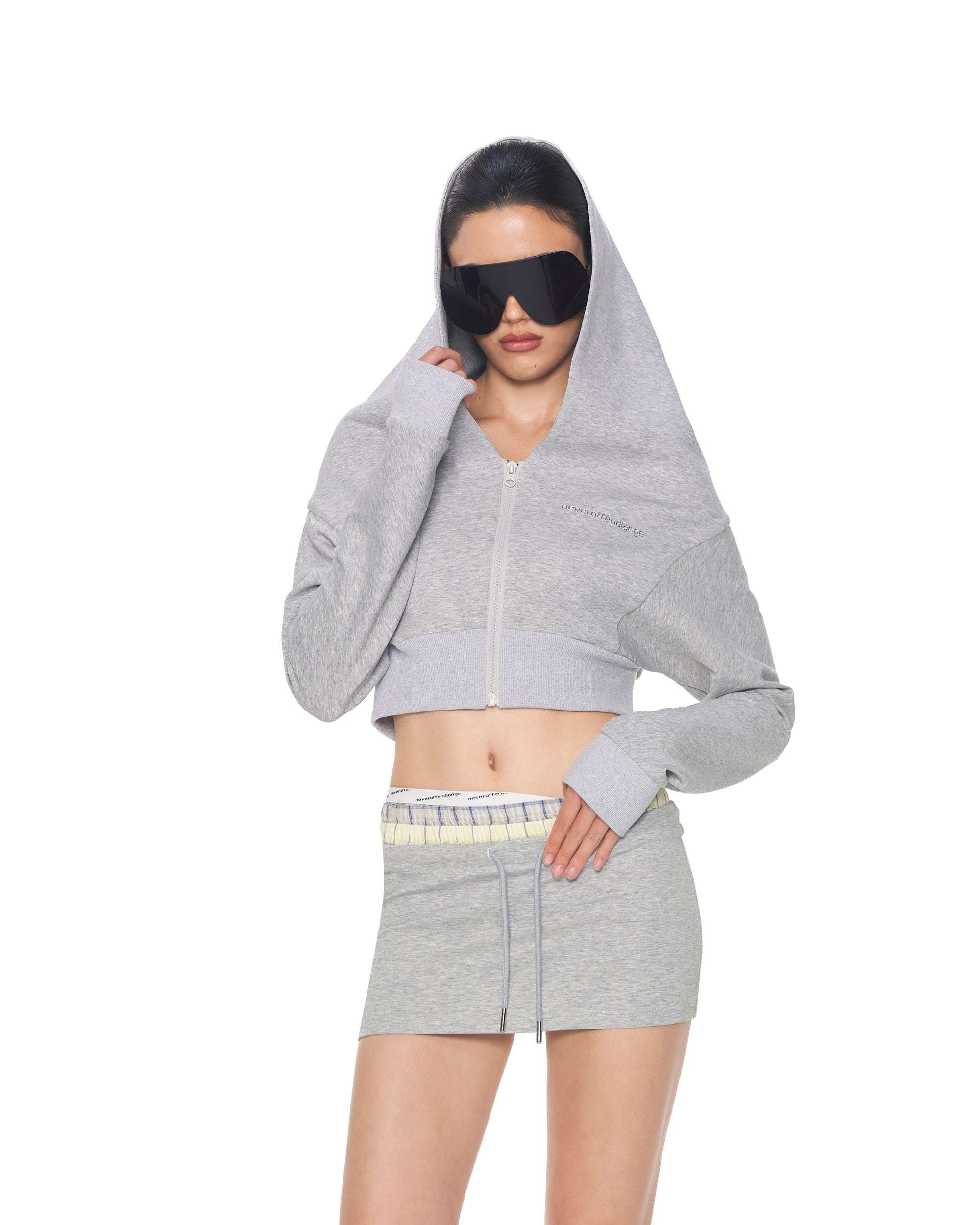 NEVER OFFEND L ANGEL Cropped Zip Hoodie Triple-Waist Plaid Set