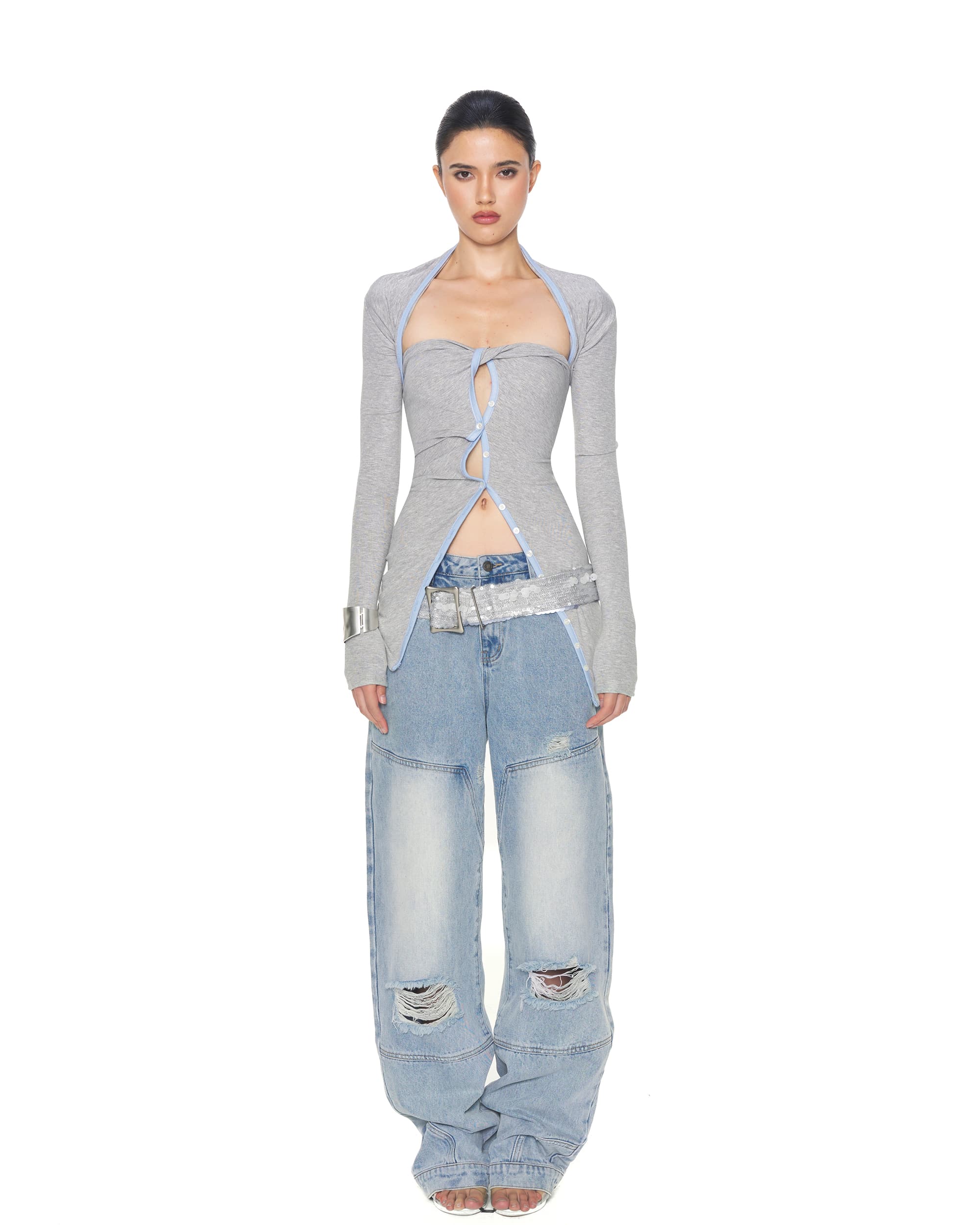 NEVER OFFEND L ANGEL Brushed Matte Silver Buckle Belt