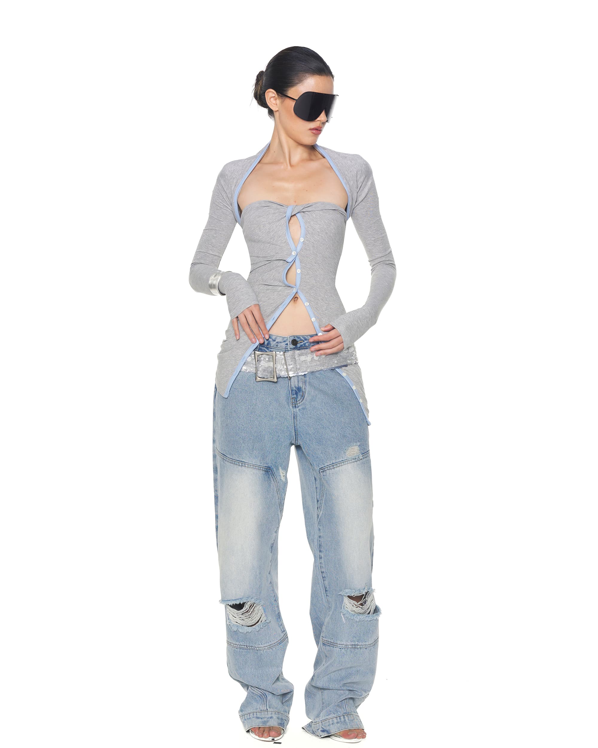 NEVER OFFEND L ANGEL Brushed Matte Silver Buckle Belt