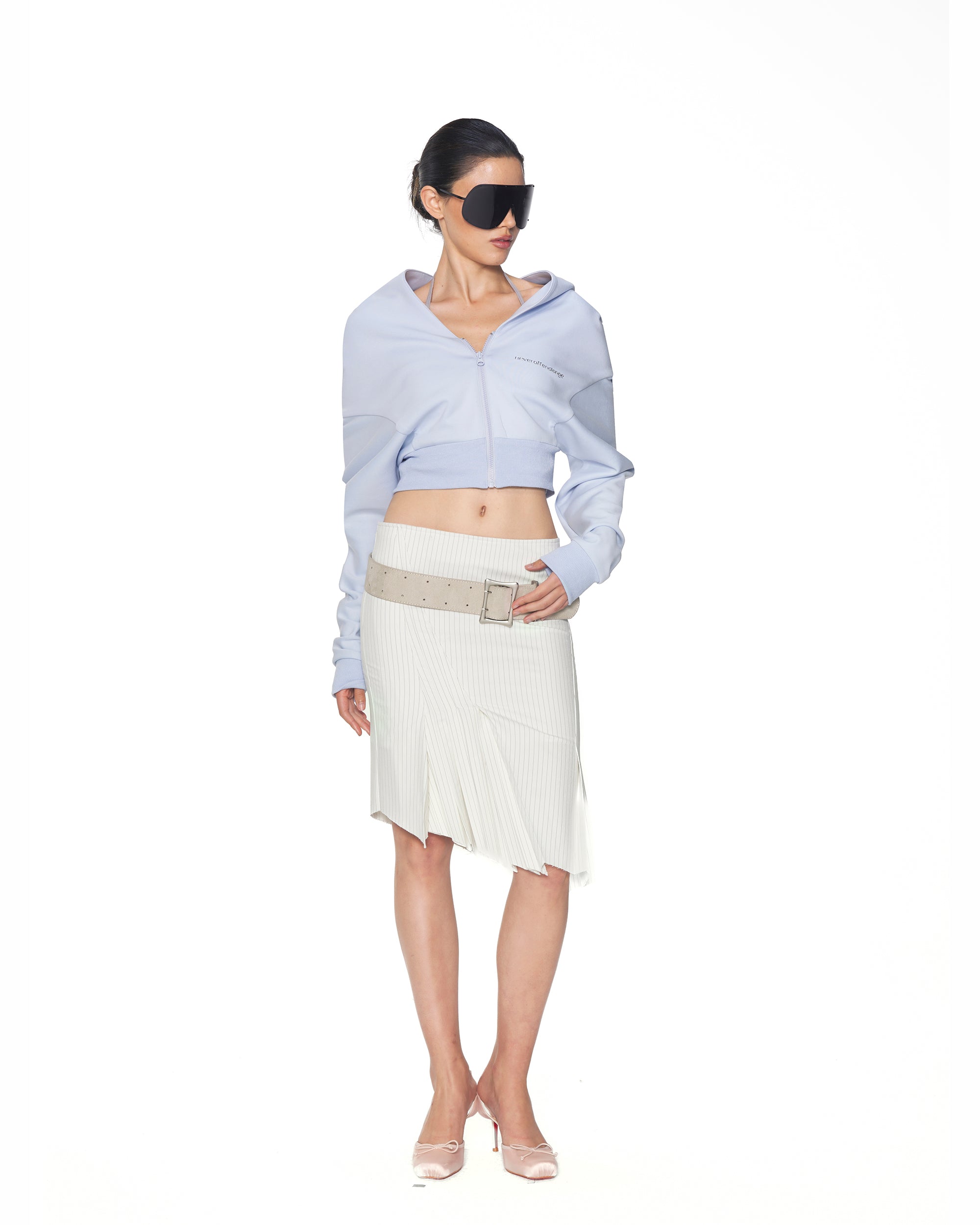 NEVER OFFEND L ANGEL Asymmetric Hem Stripe Double-Layer Pleated Skirt