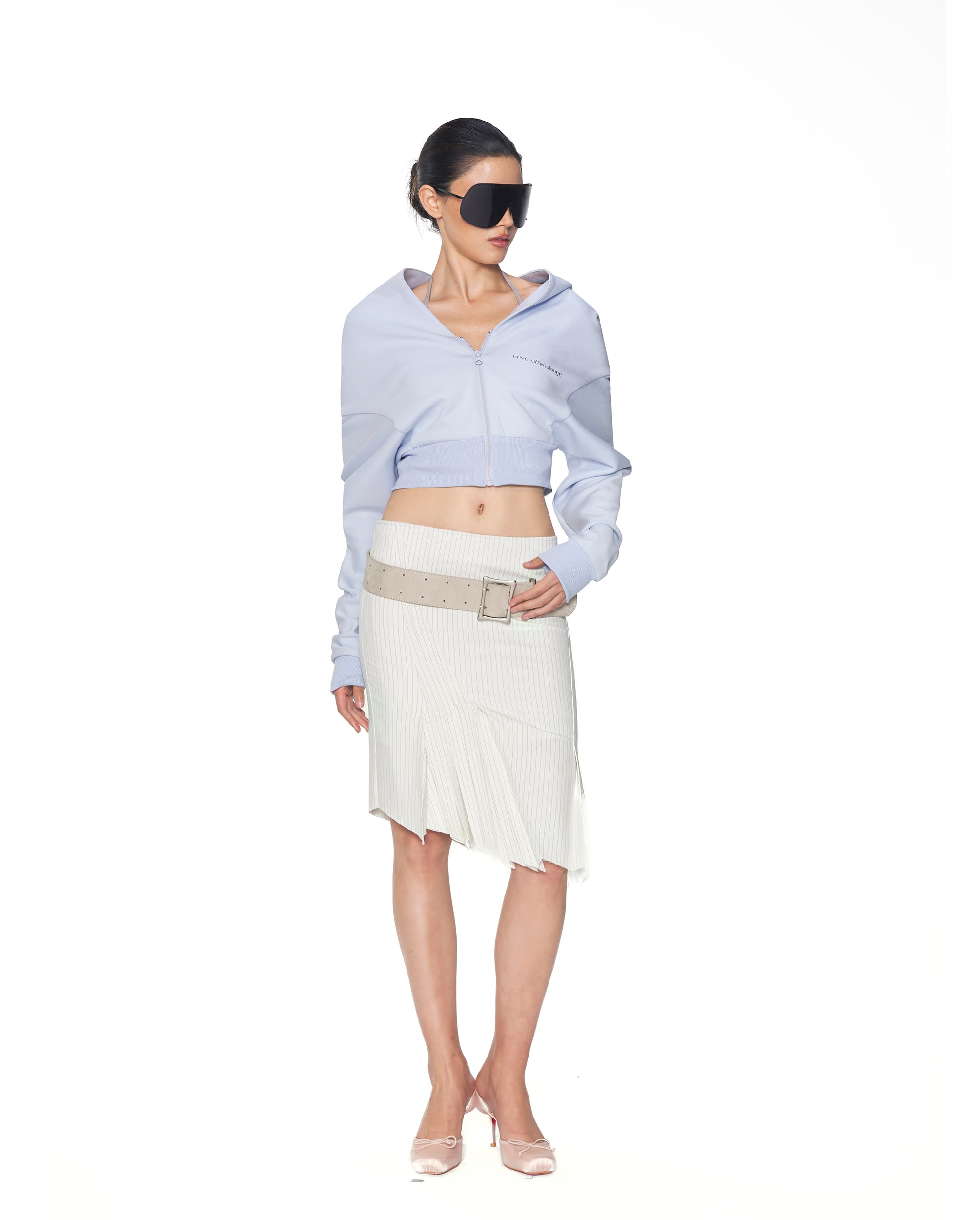 NEVER OFFEND L ANGEL Asymmetric Hem Stripe Double-Layer Pleated Skirt