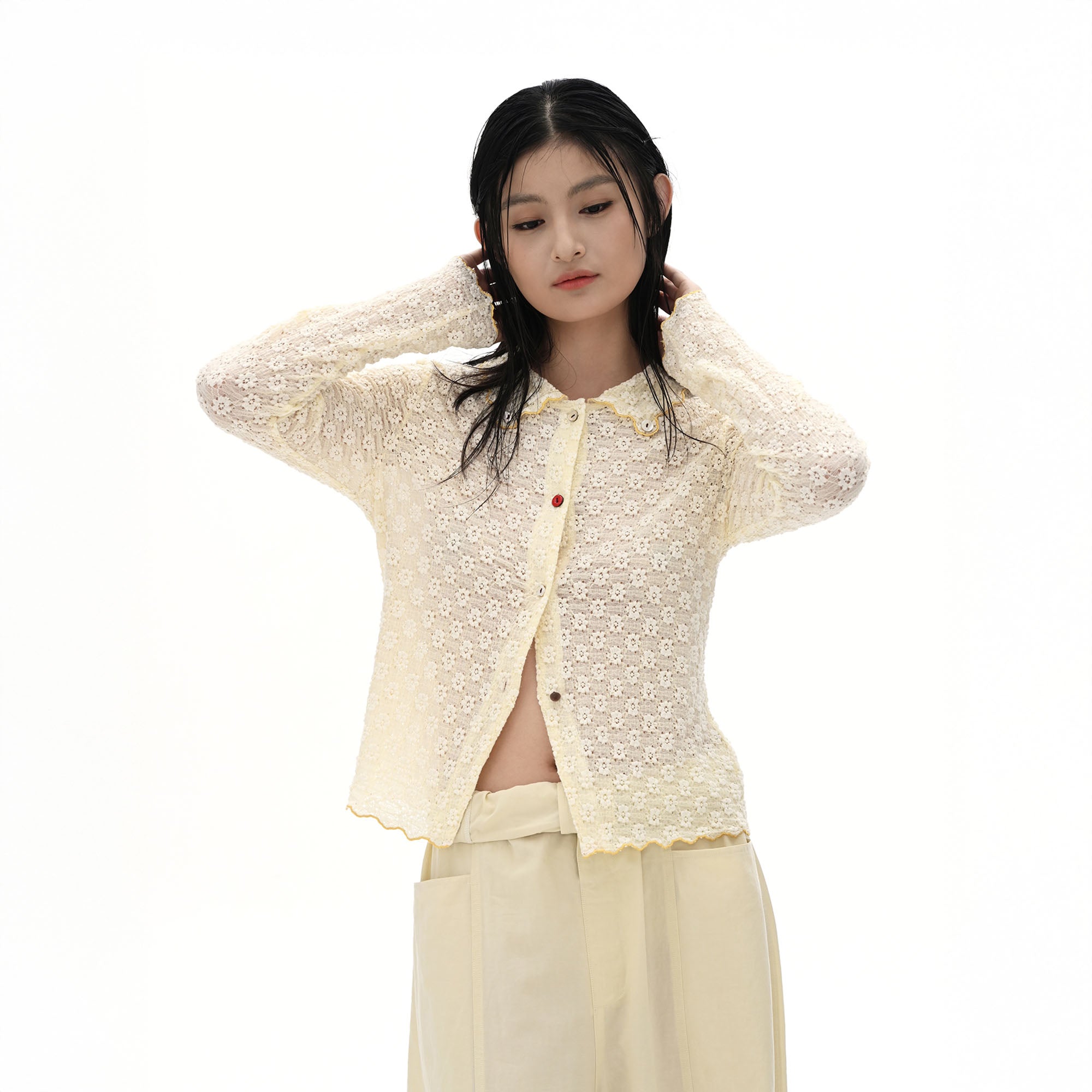 NOESE Floral-Embroidered Lace-Trimmed Cardigan