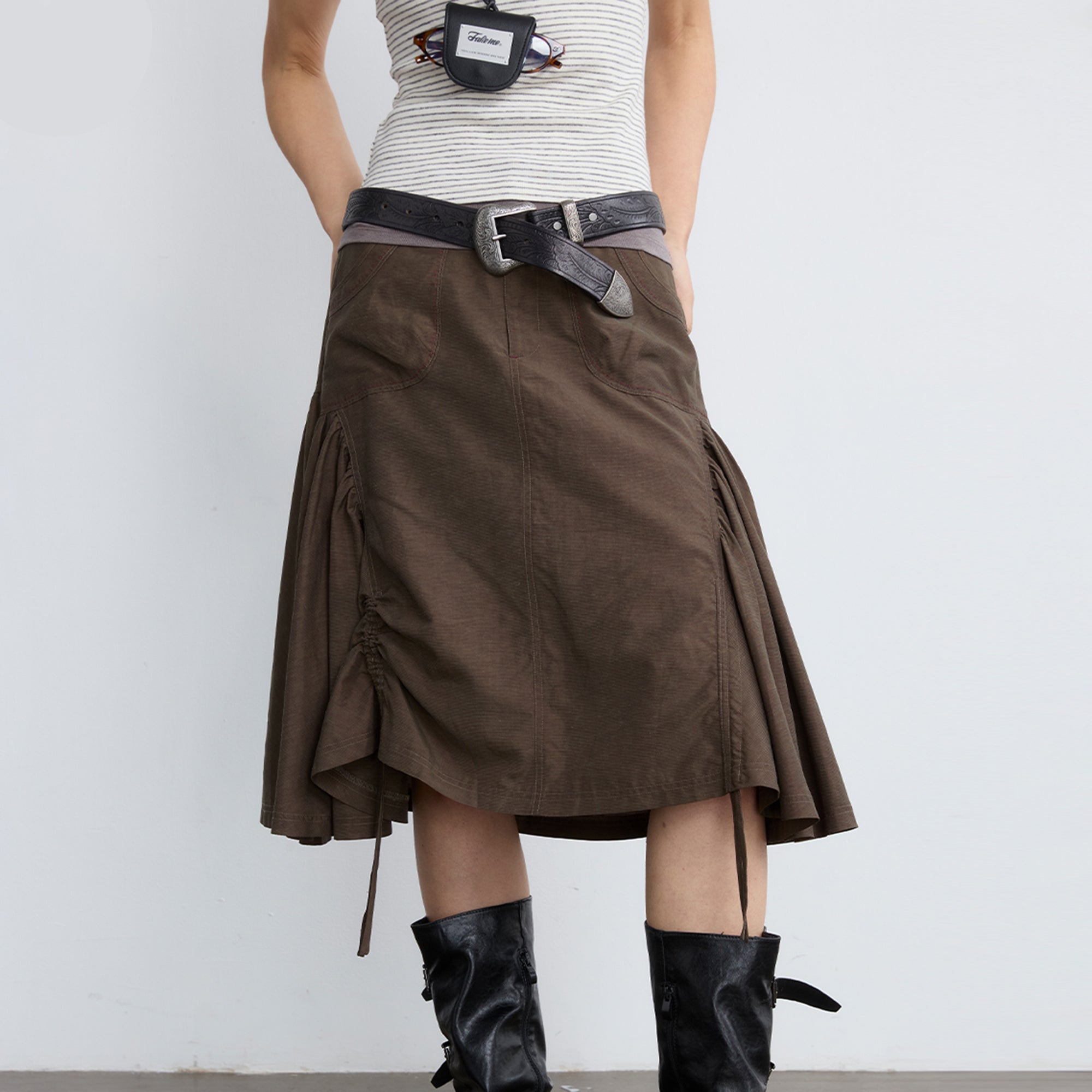 NOESE Paneled Ruched Utility Skirt