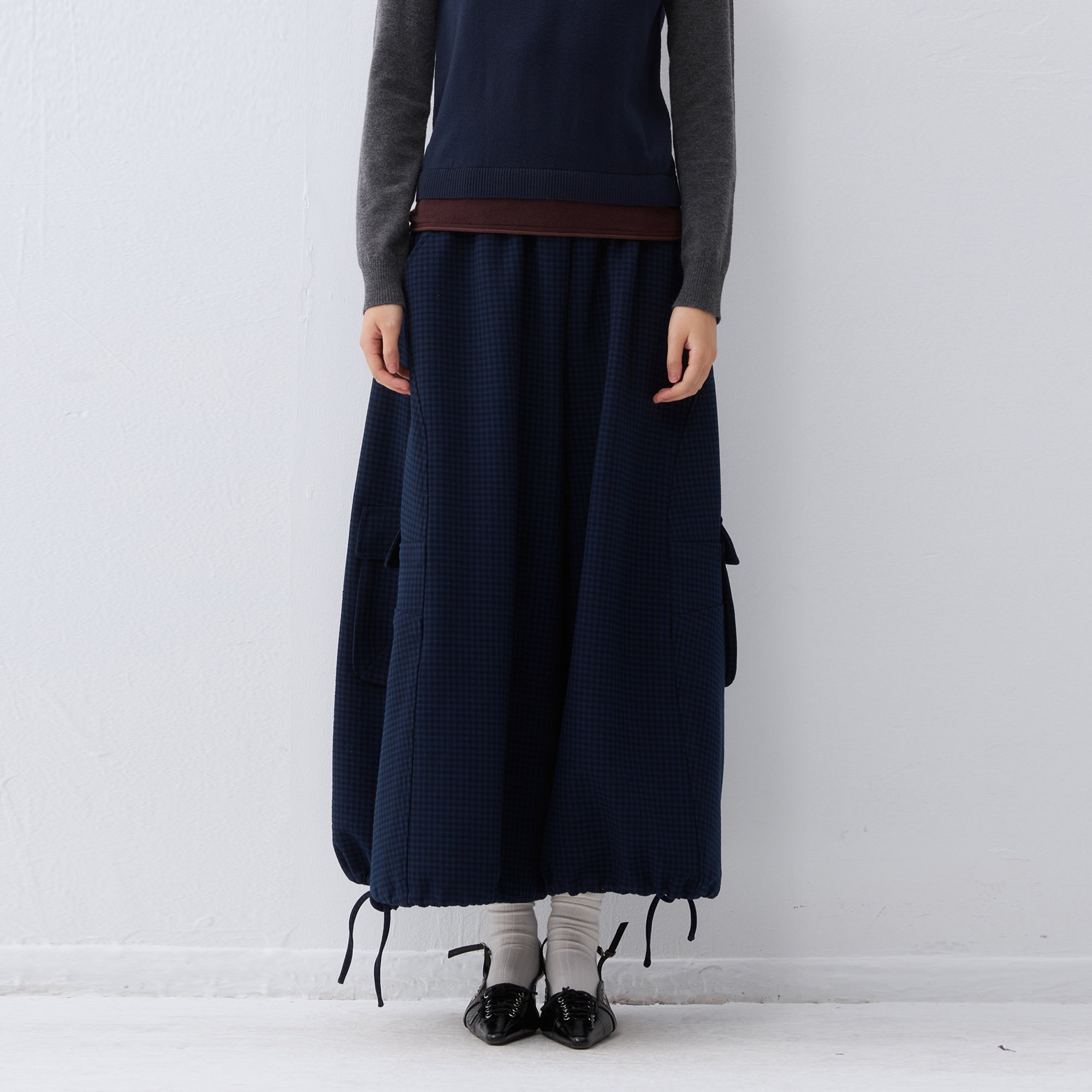 NOESE Retro Check Wool-Blend Cropped Skirt Pants