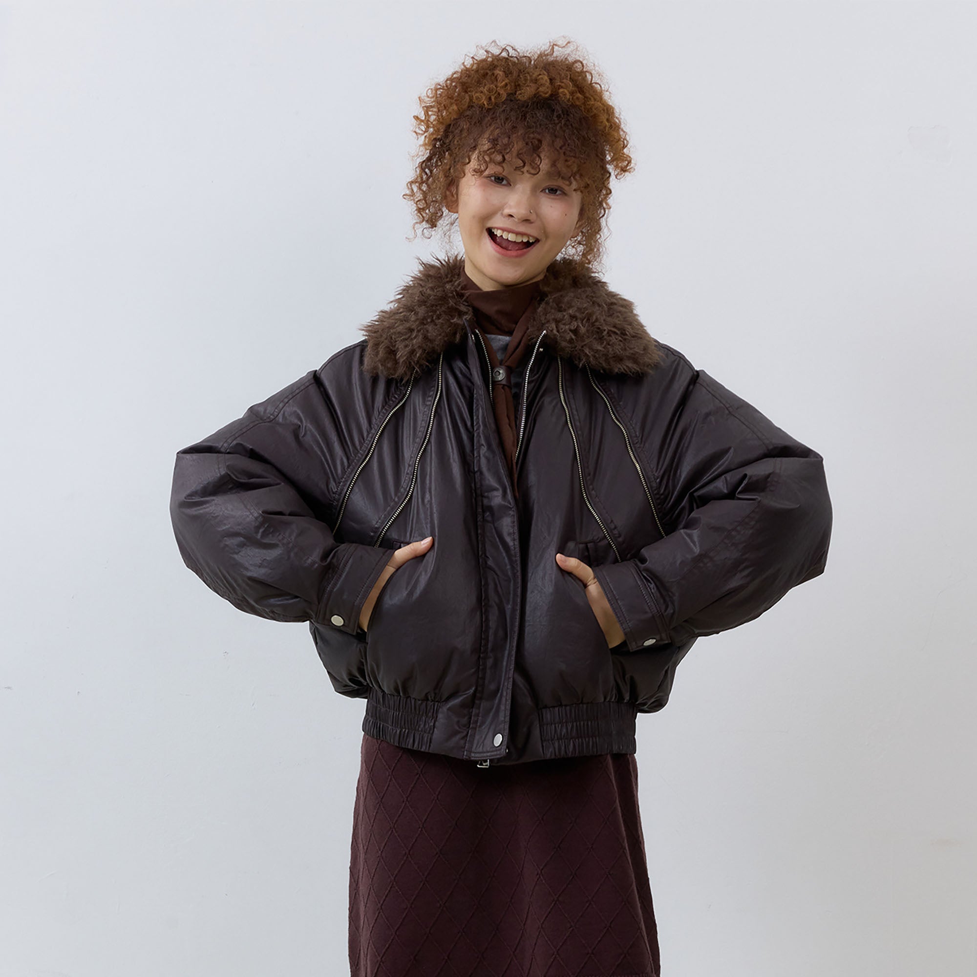 NOESE Detachable Faux Fur Collar Waterproof Down Jacket