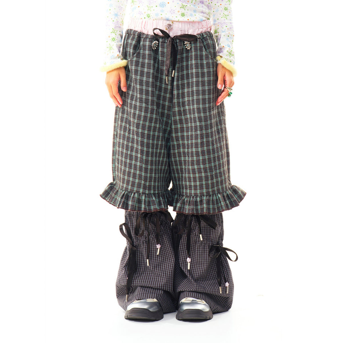 SILLYSIS Plaid Drawstring Wide-Leg Pants — square · front
