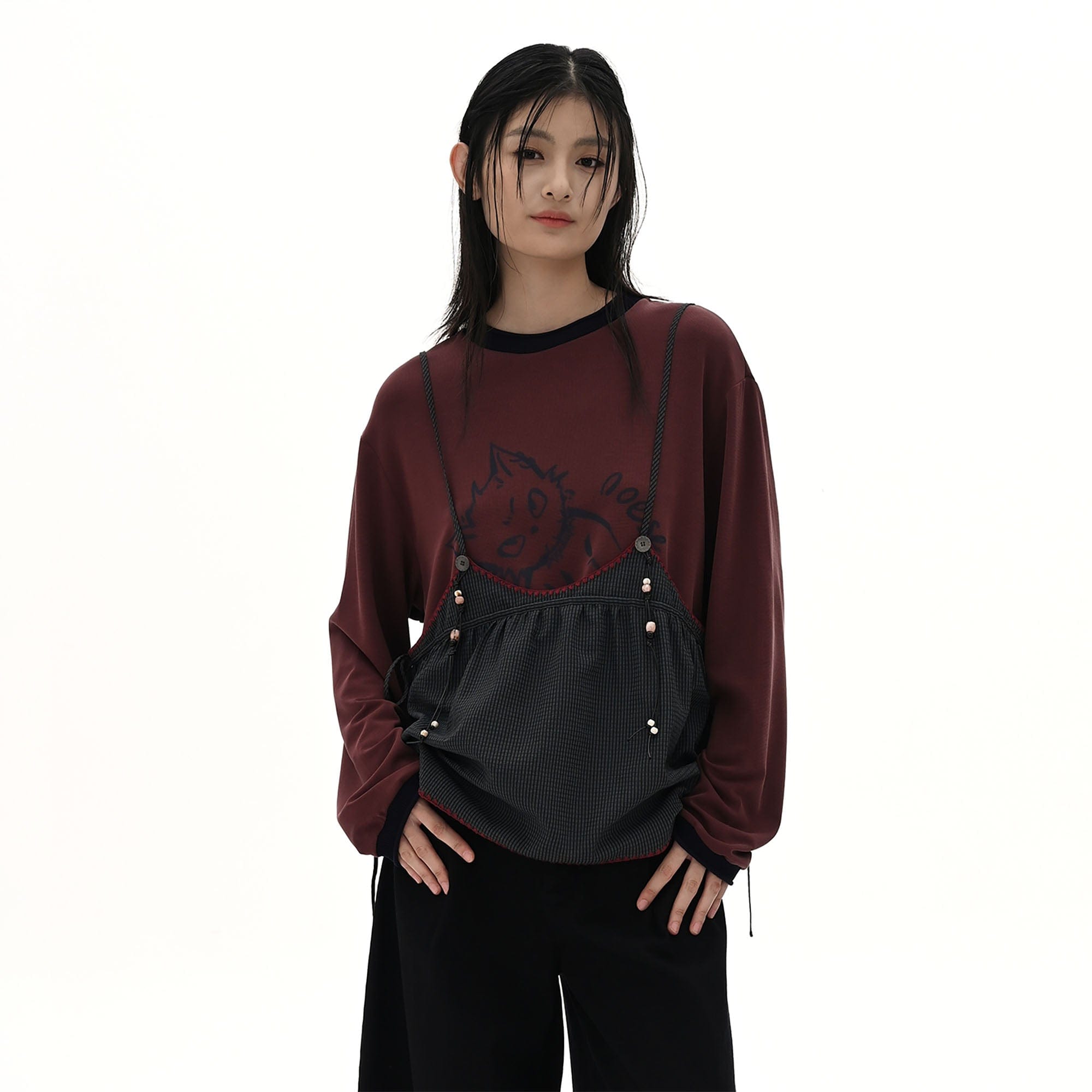 NOESE Contrast-Piped Checked Adjustable-Strap Camisole