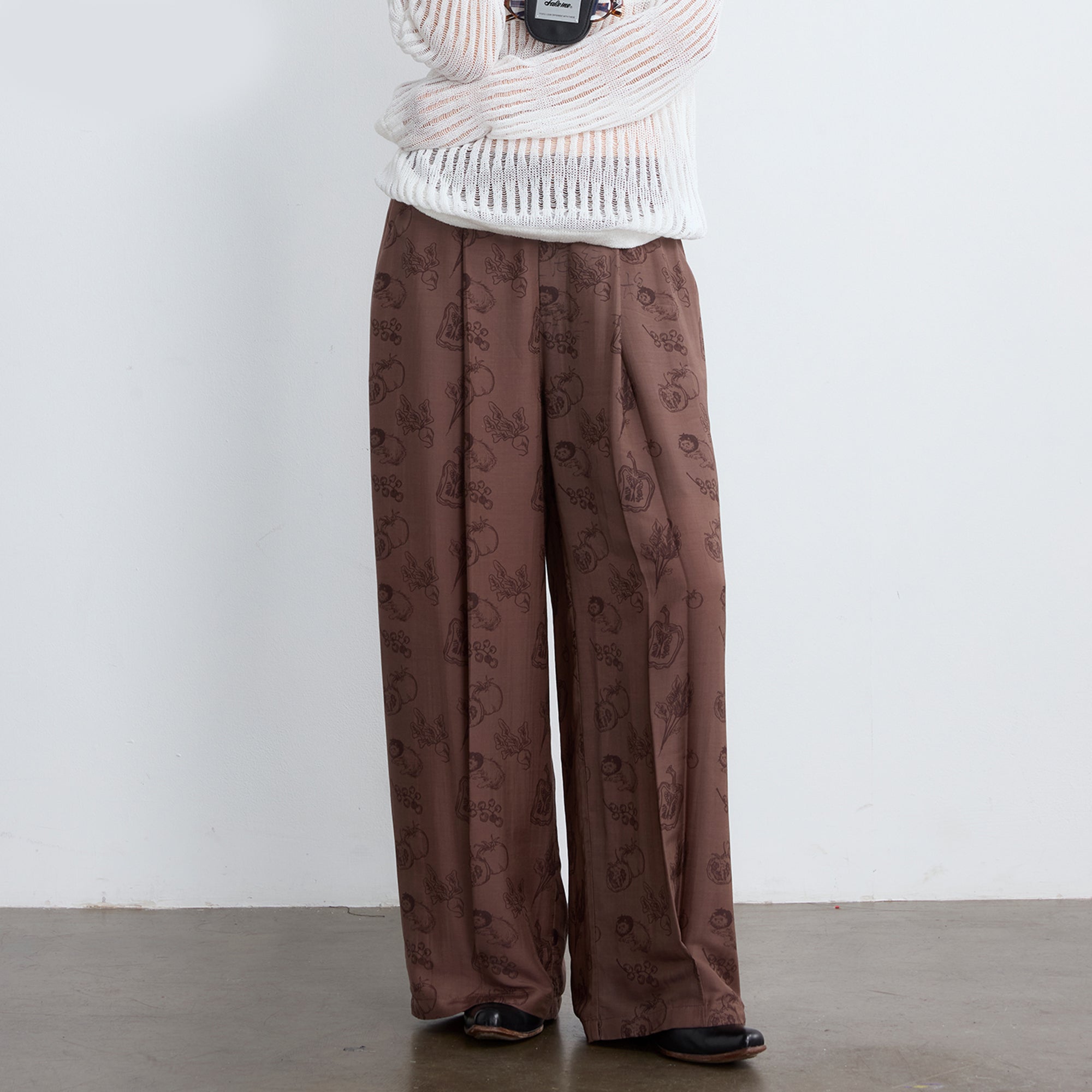 NOESE Pleated Silk-Blended Wide-Leg Pants