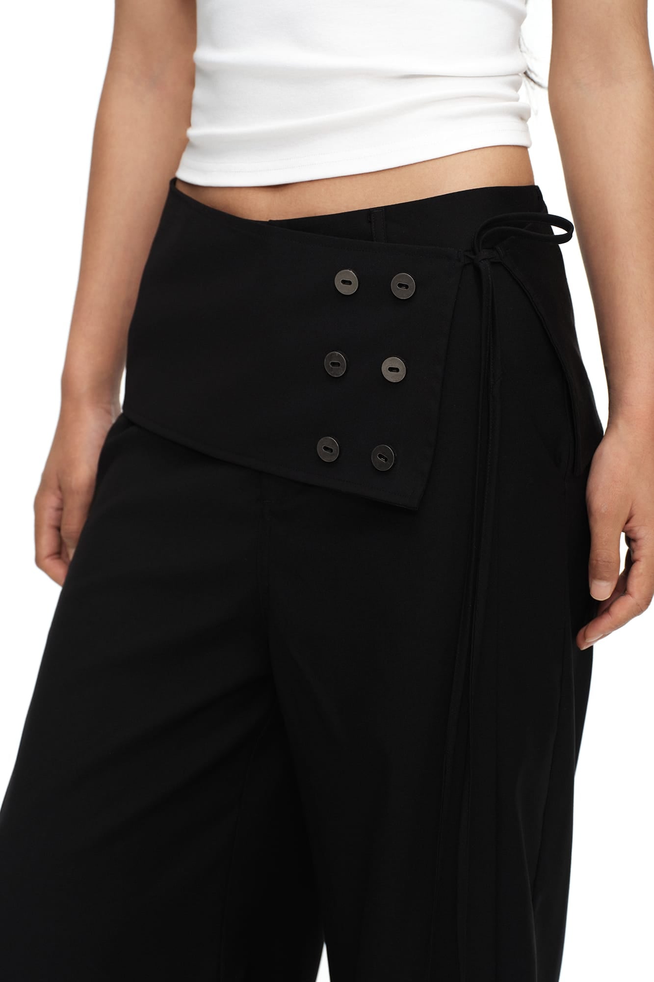 OINIMI Detachable Buttoned Wrap-Front Wide-Leg Pants