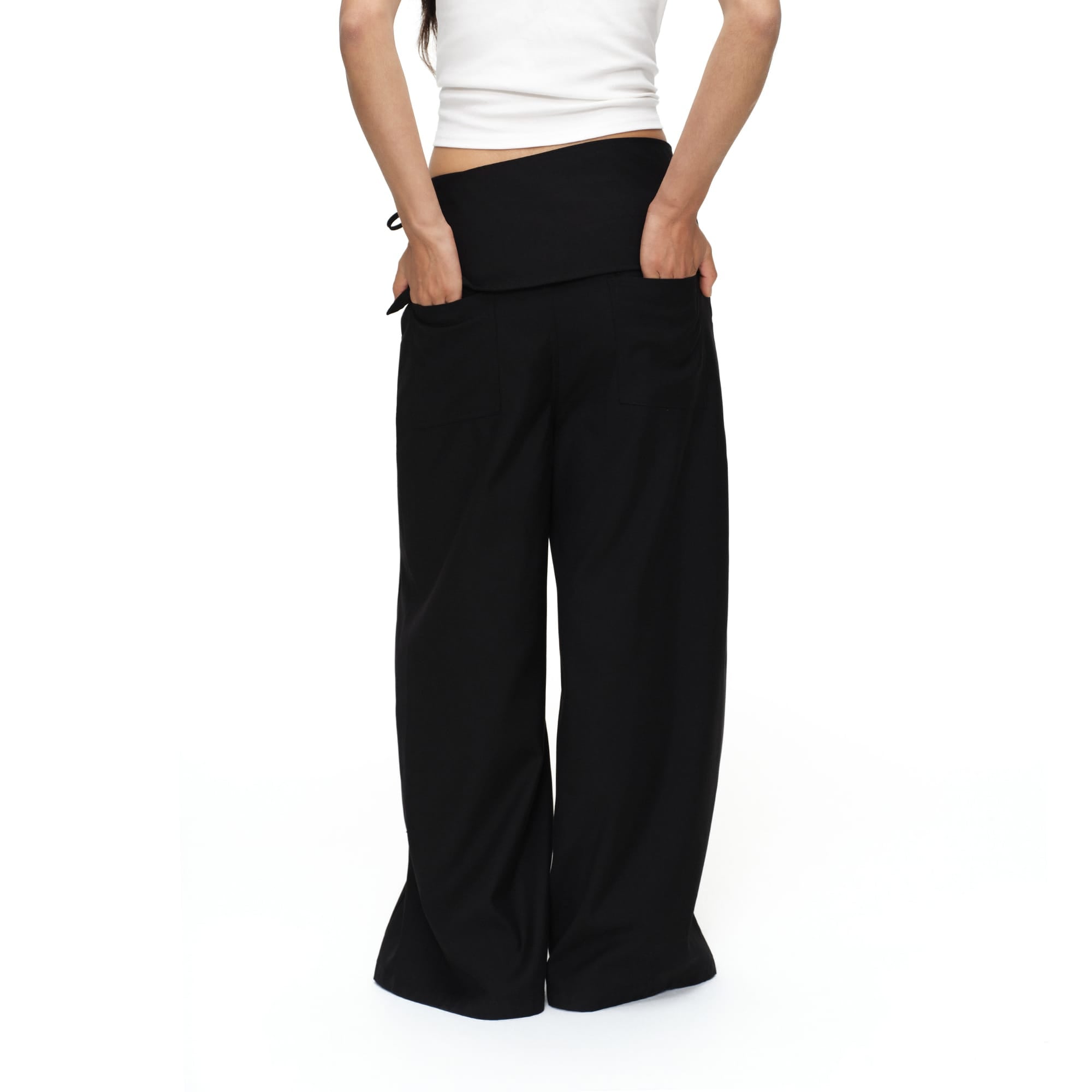 OINIMI Detachable Buttoned Wrap-Front Wide-Leg Pants