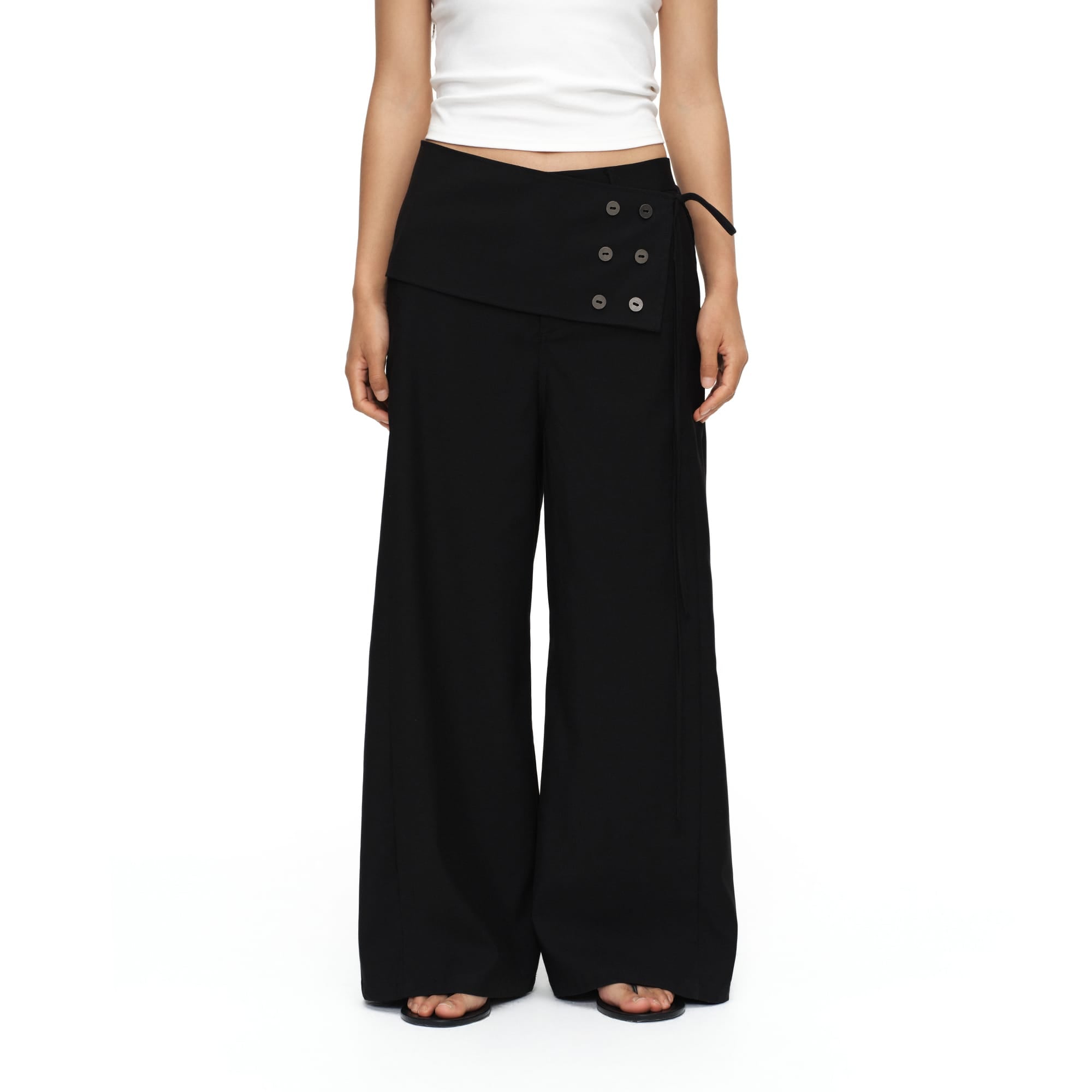 OINIMI Detachable Buttoned Wrap-Front Wide-Leg Pants