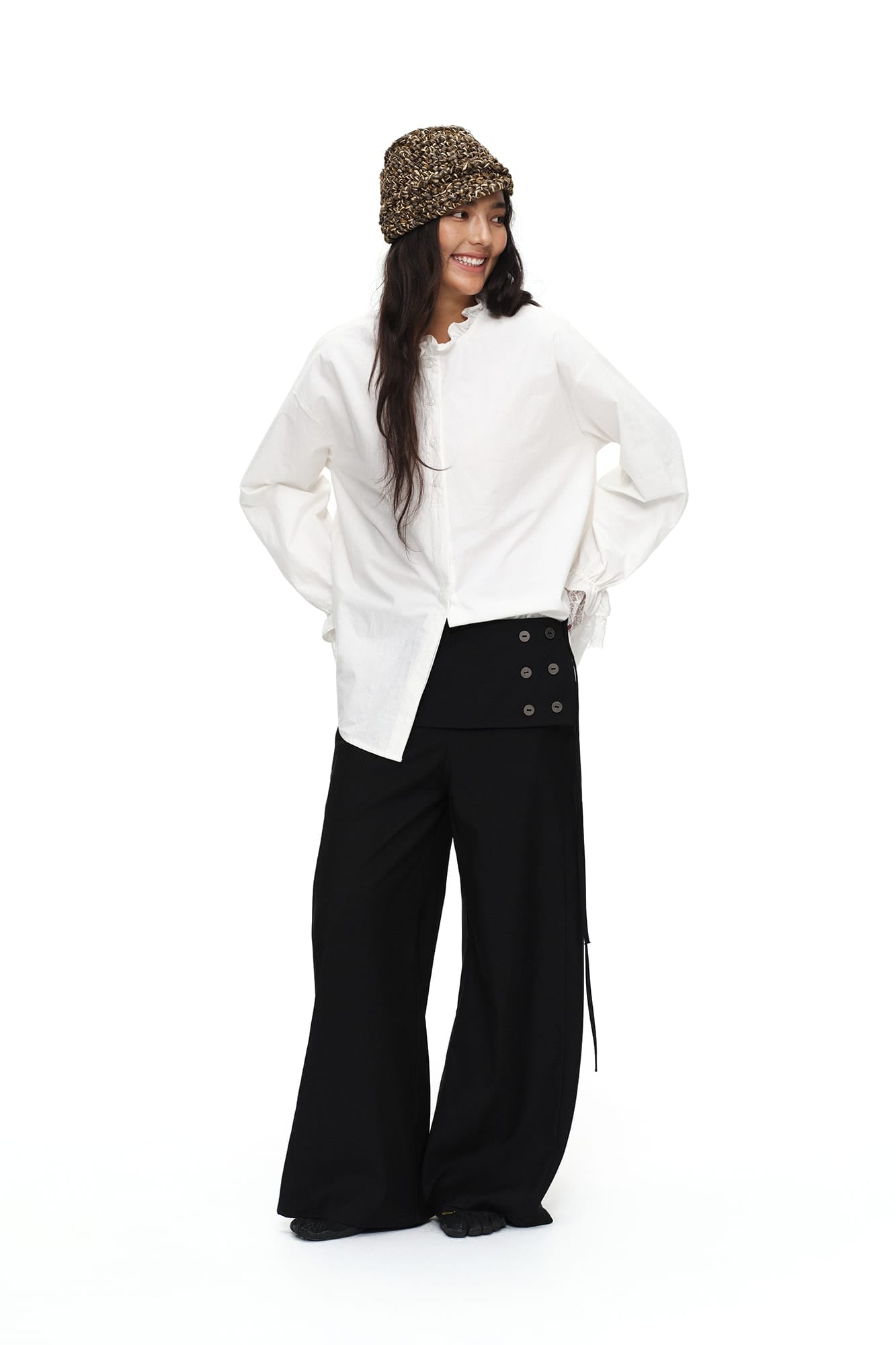 OINIMI Detachable Buttoned Wrap-Front Wide-Leg Pants