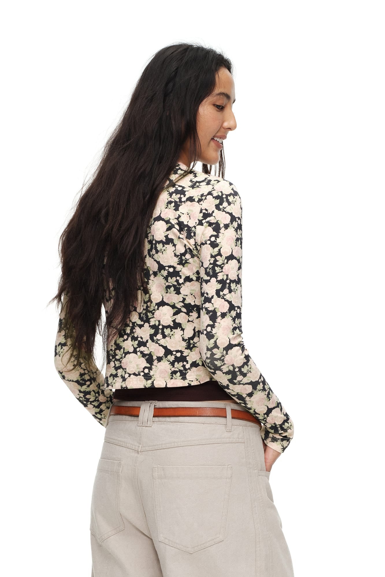 OINIMI Full-Print Floral Henley Cardigan