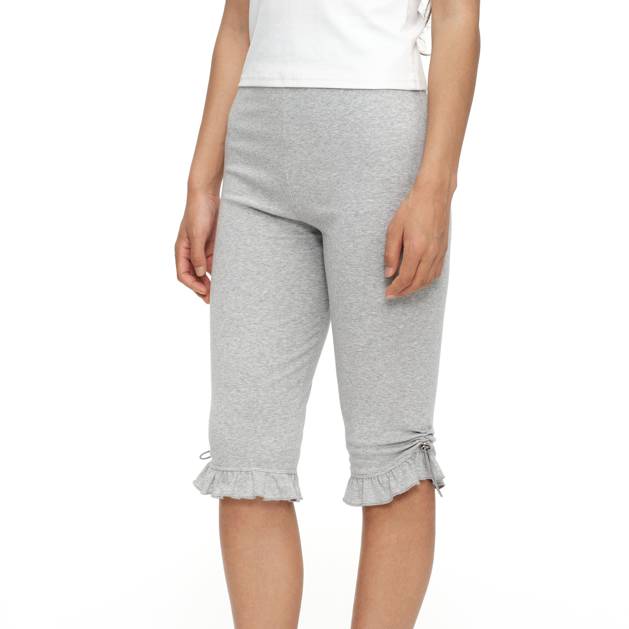 OINIMI Drawstring Ruffle Hem Capri Leggings