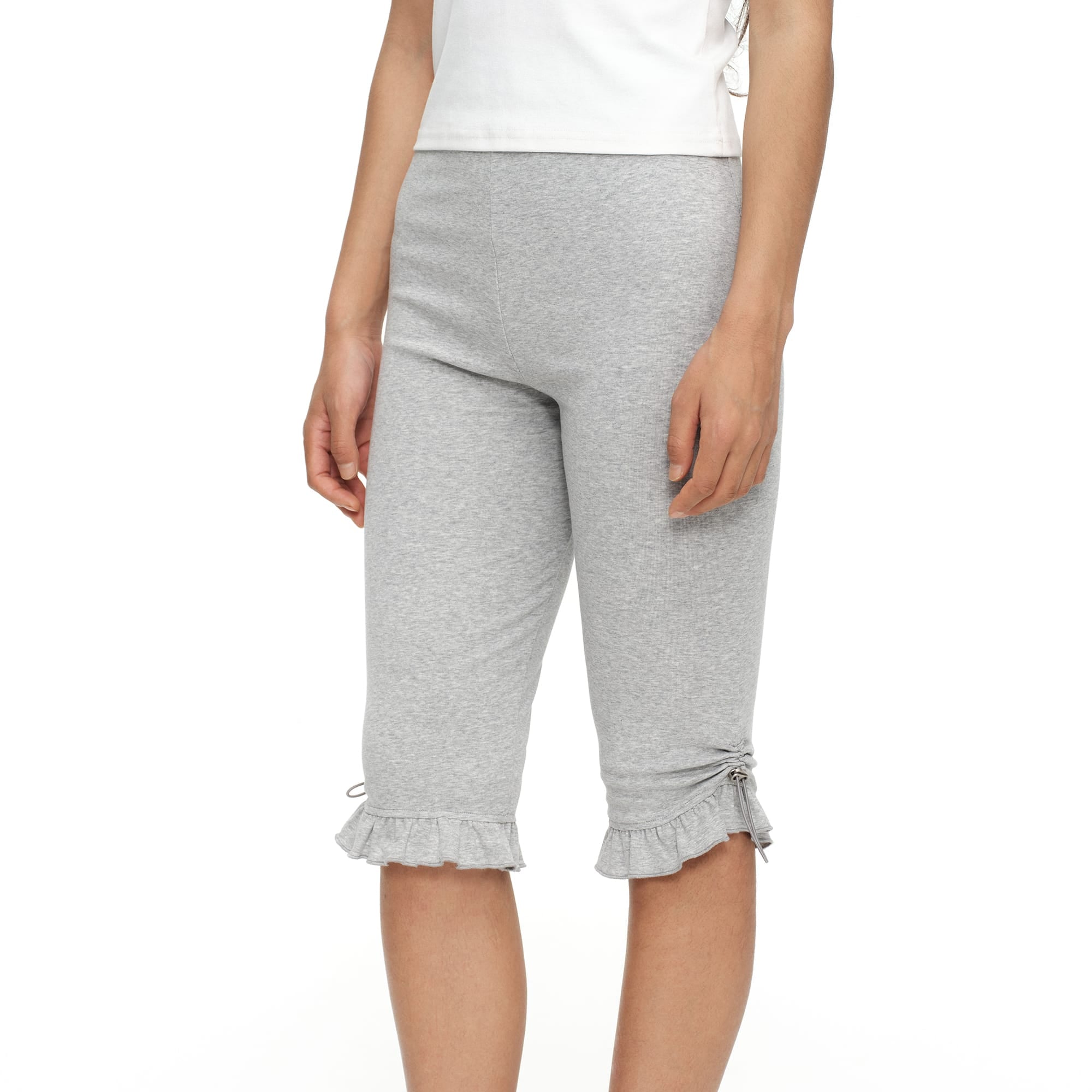 OINIMI Drawstring Ruffle Hem Capri Leggings