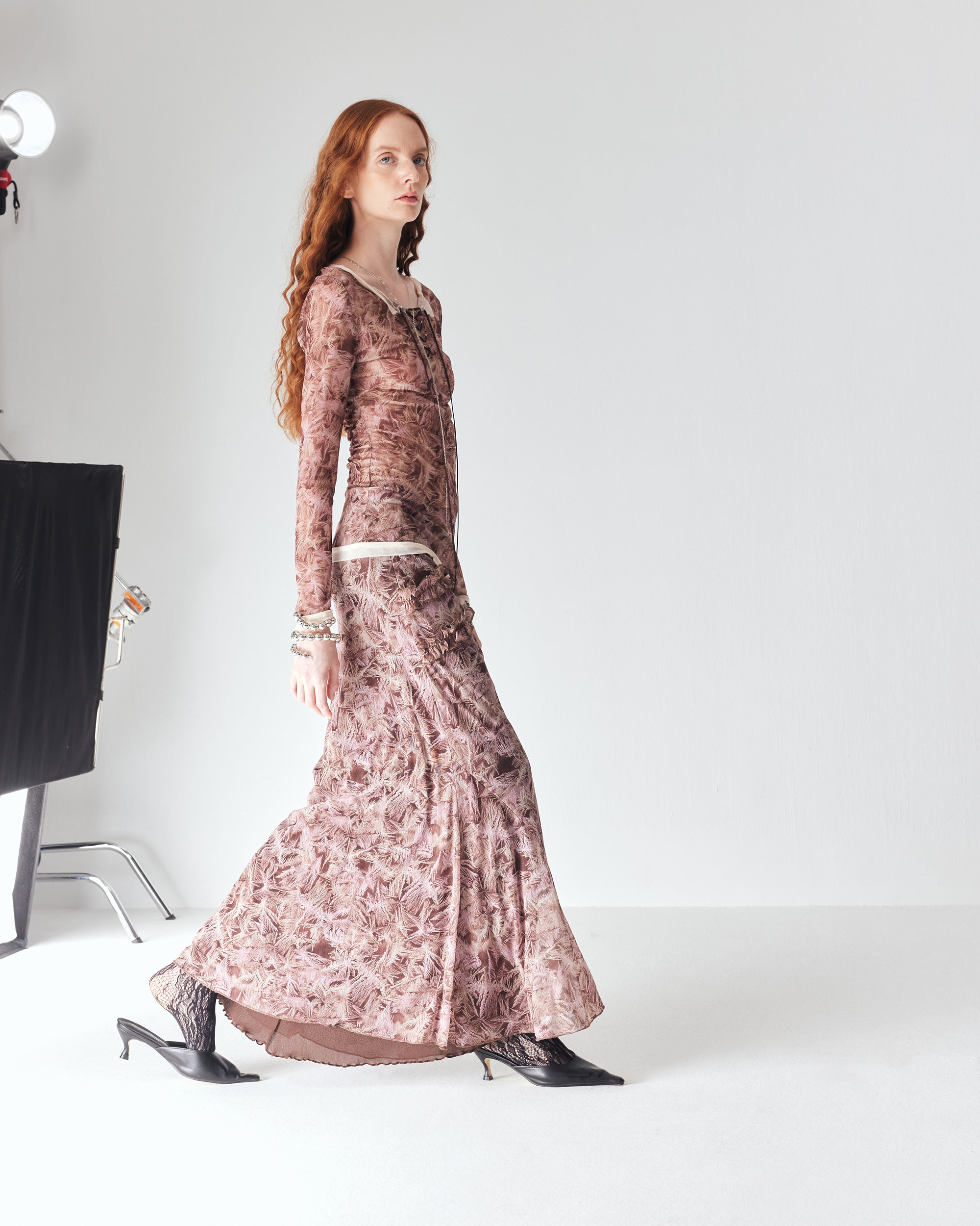 JIUWU PARK Maple Print Mesh Mermaid Skirt