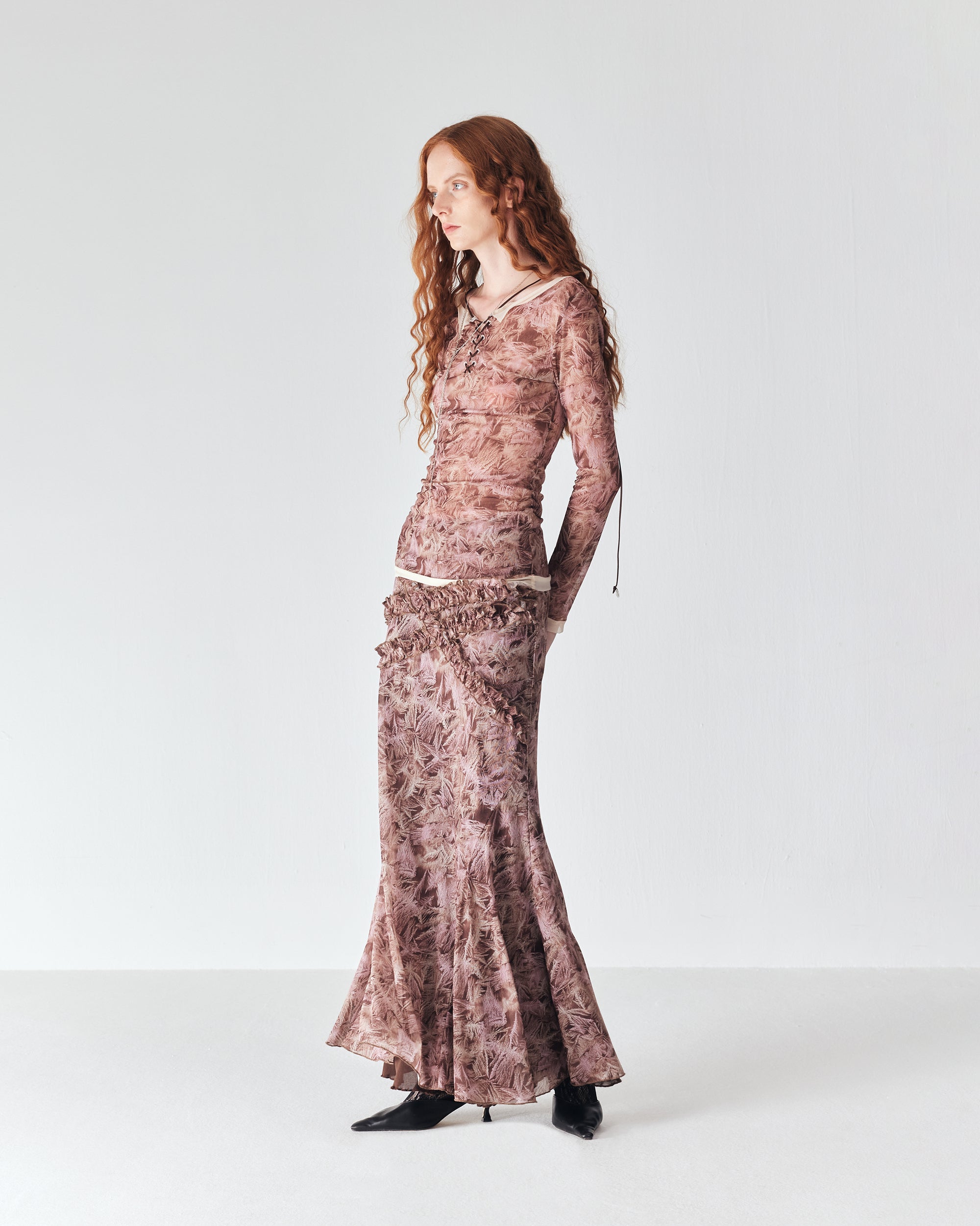JIUWU PARK Maple Print Mesh Mermaid Skirt