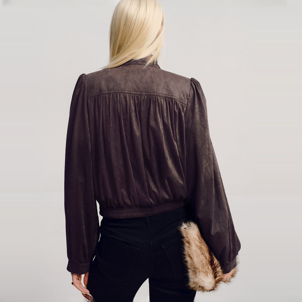 AWOKENTIME Retro Stand-Collar Twist-Button Fleece Jacket — square · back