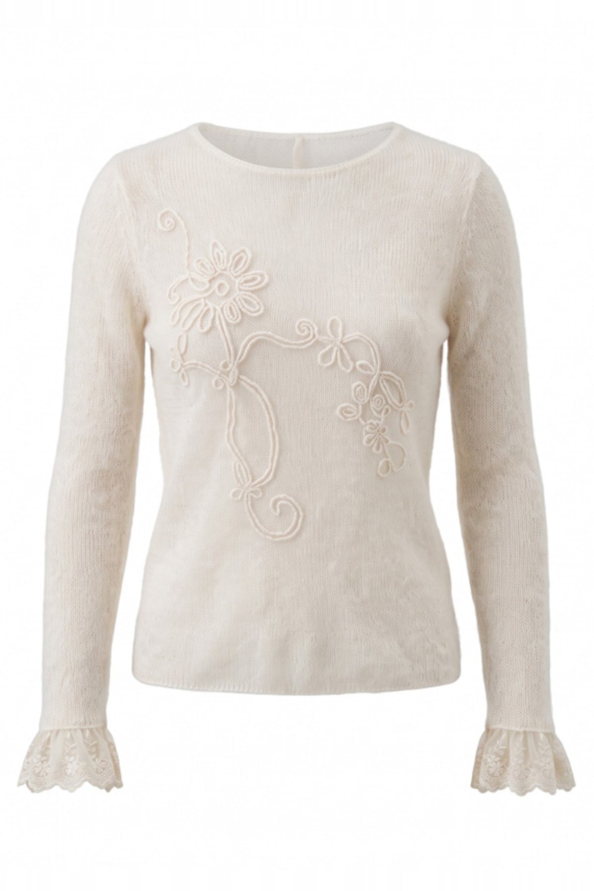 FAYCHUI Floral Rope-Embroidered Beaded Mohair Sweater — flat lay
