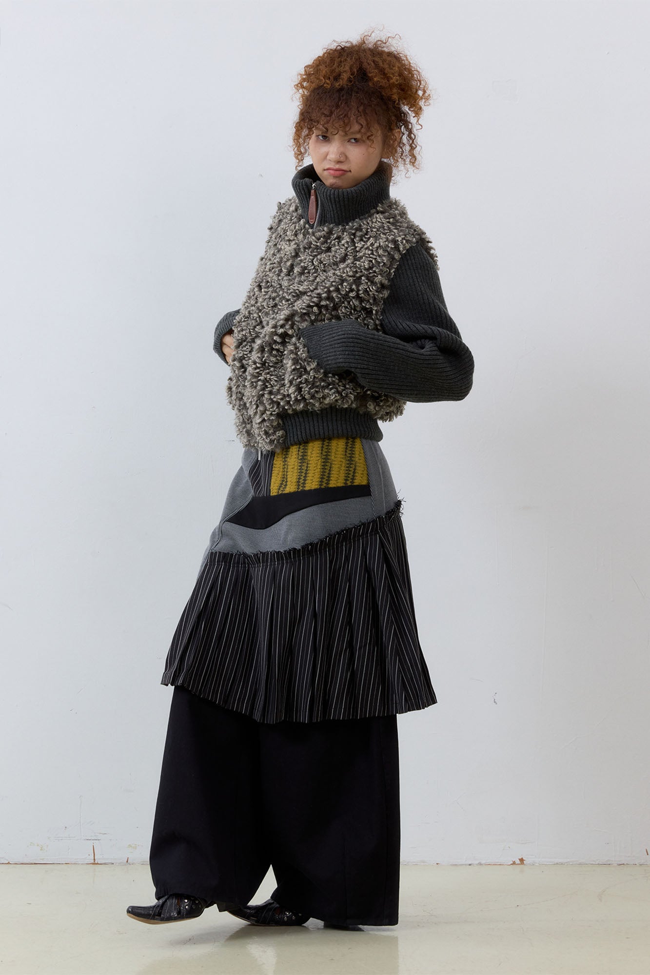 NOESE Asymmetrical Contrast Patchwork Skirt